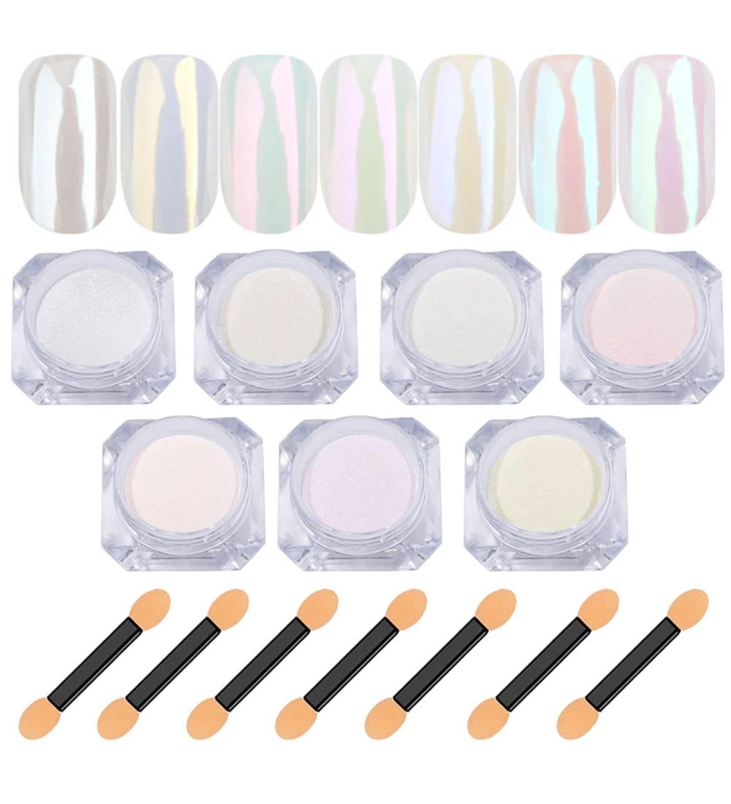 White Pearl Aurora Metallic Nail Powder - Iridescent Holographic Chrome Pigment for Glitter Manicure - 7 Colors Selection - Buy Online on SooperMarket.com