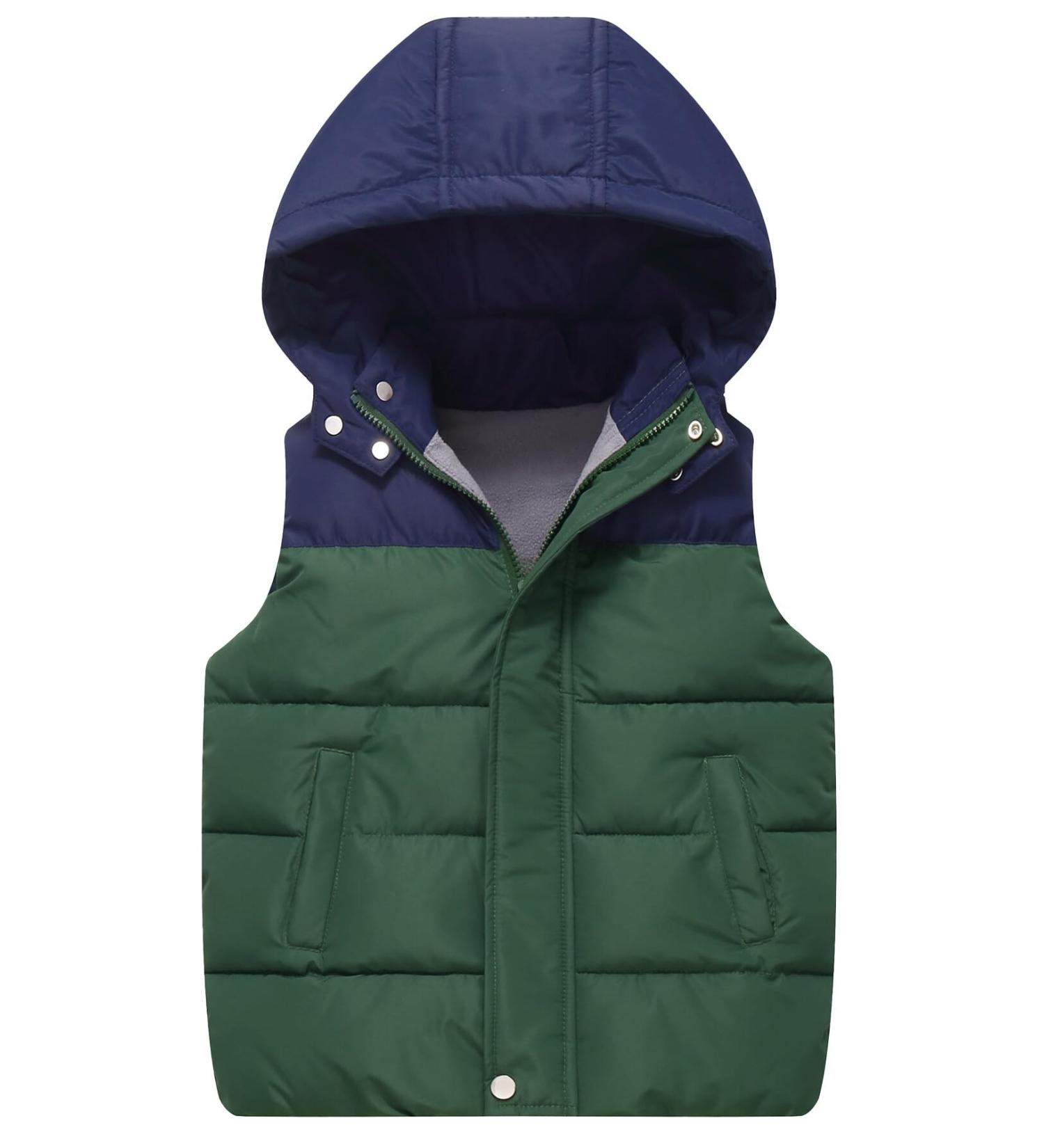 Happy Cherry Kids' Winter Puffer Vest Lightweight Hooded Gilet | Water Resistant Windproof Down Jacket for Boys and Girls 3-13 Years - Green (3-4 Years) - Buy Online on SooperMarket.com