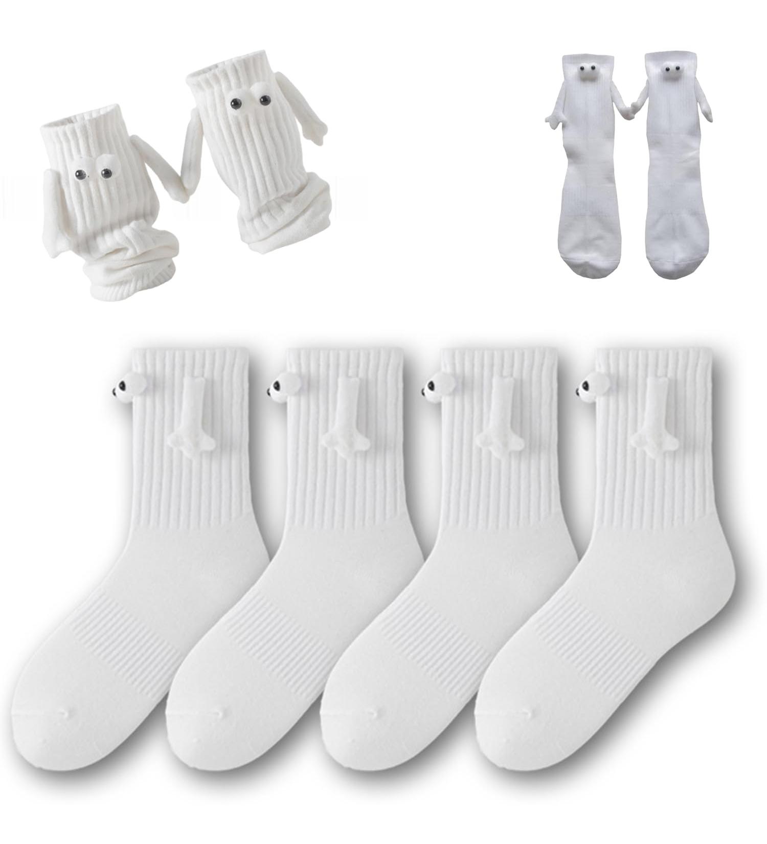 3D Doll Couple Hand in Hand Funny Magnetic Socks - 2 Pairs, White - Buy Online on SooperMarket.com