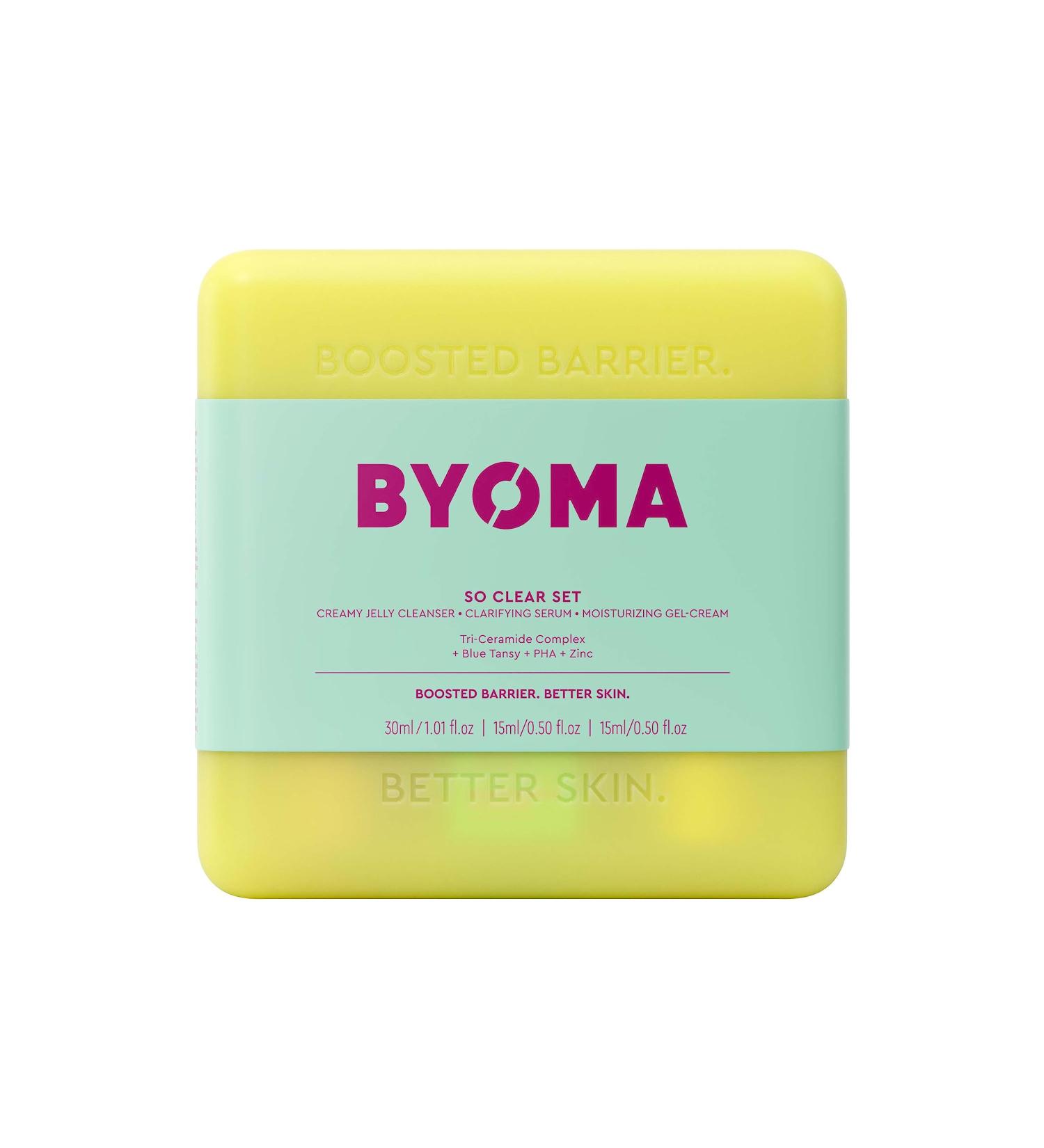 Byoma So Clear Set - Acne Prone Skin Barrier Repair Skincare - Creamy Jelly Cleanser Clarifying Face Serum & Gel-Cream Moisturizer - Unclogs Pores & Targets Blemishes - 30ml 15ml - Buy Online on SooperMarket.com