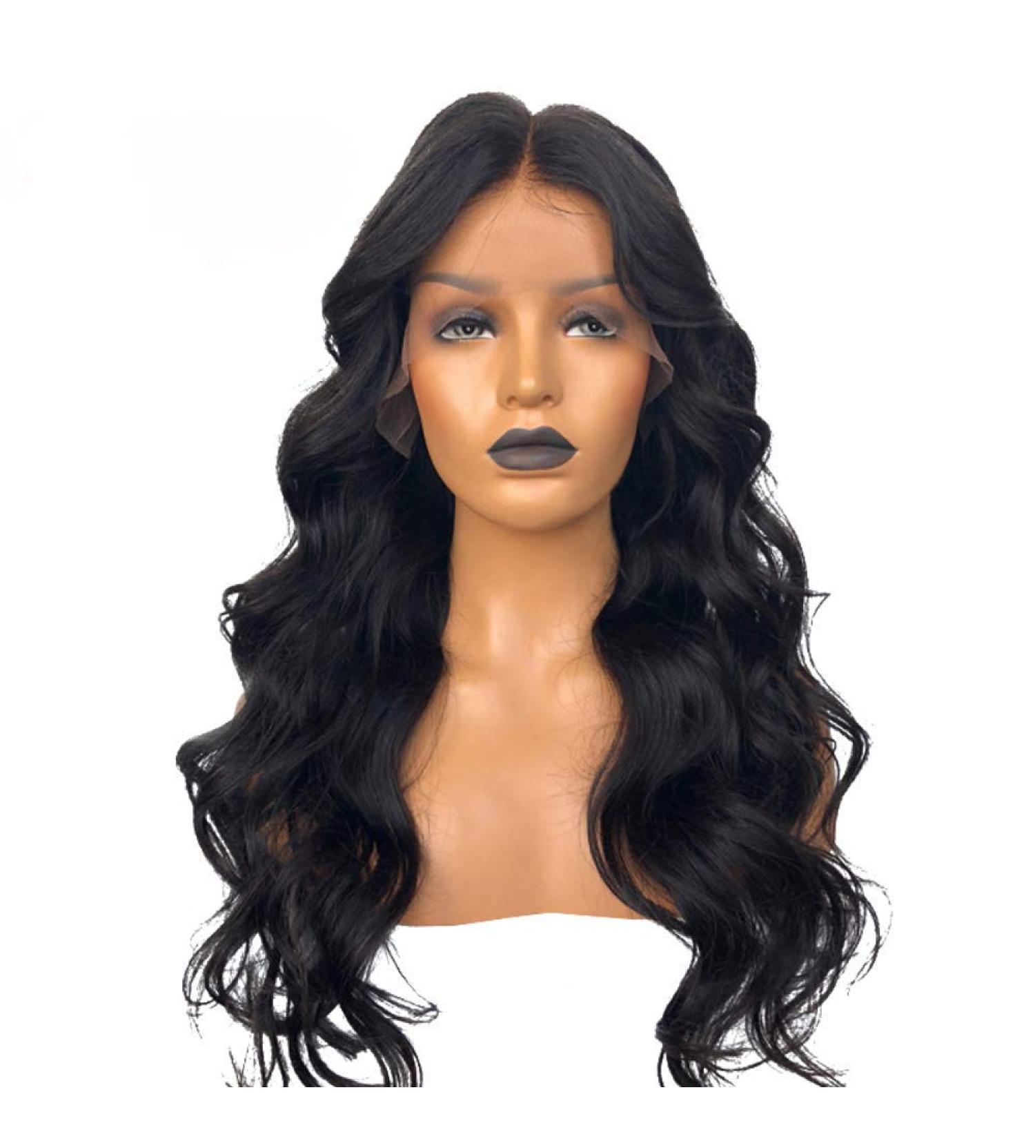 SHIYID Body Wave Lace Front Wig - Natural Hairline Black Color Synthetic Wig for Women | High-Temperature Fiber - Buy Online on SooperMarket.com