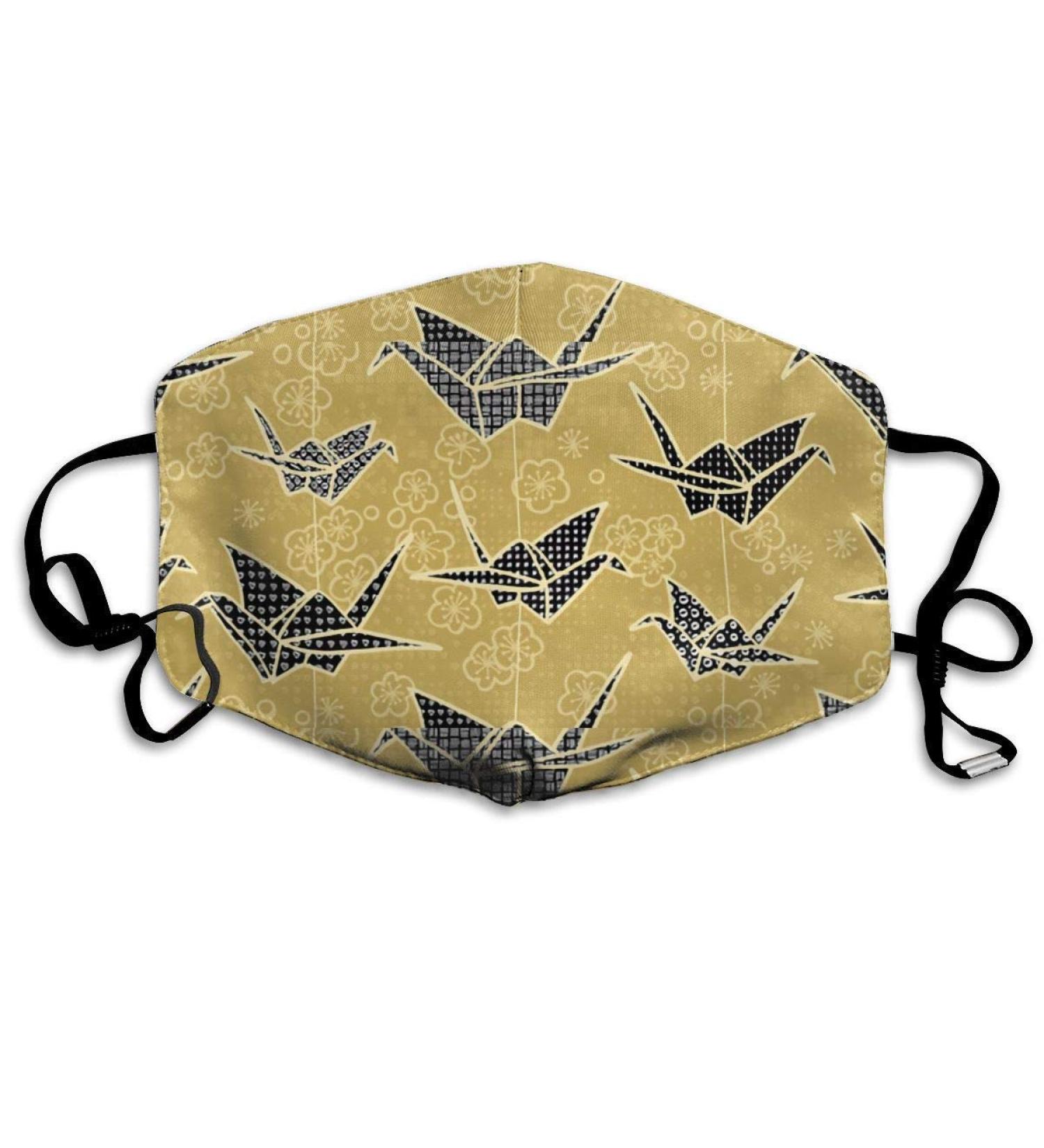 Japanese Origami Cranes Black Gold Washable Reusable Mask Cotton Anti Dust Half Face Mouth Mask For Kids Teens Men Women With Adjustable Ear Loops - Buy Online on SooperMarket.com