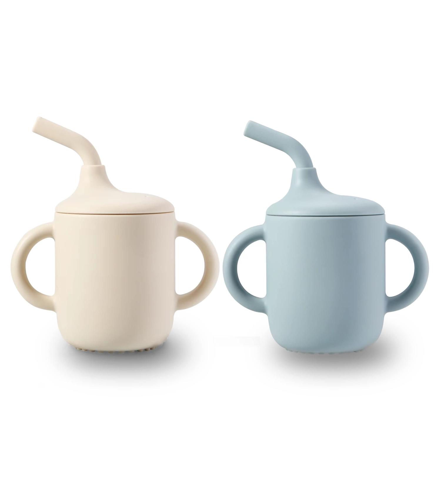 Pandaear Silicone Drinking Cup Set for Babies - 2 Pieces 6+ Months Leak-Proof with Straw & Handle - Buy Online on SooperMarket.com