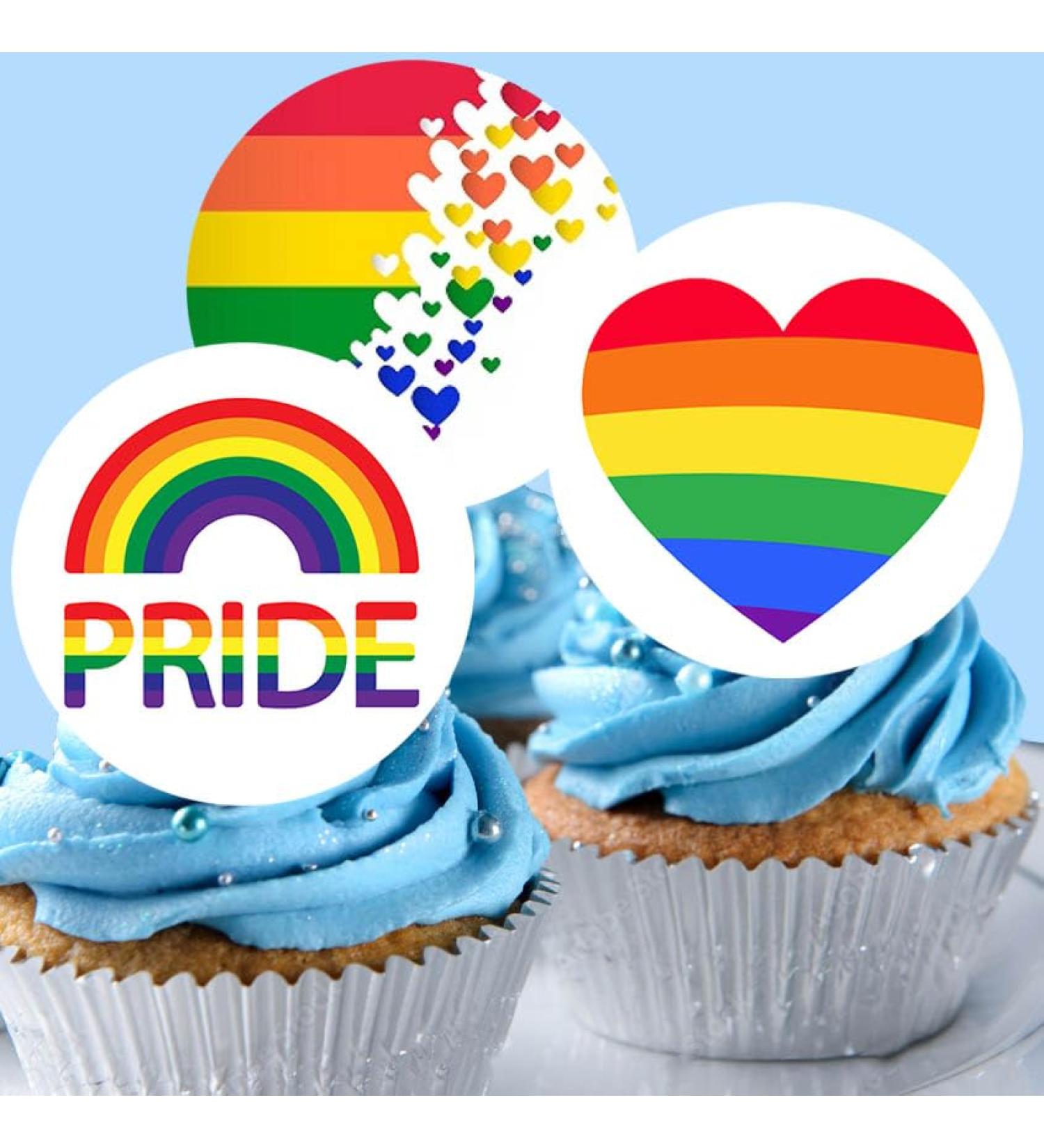 24 x Pre-Cut Pride 3 Edible Stand up Wafer/Rice Paper Cupcake Cake Dessert Toppers LGBTQ Party Rainbow Flag Decorations (Pride 3) - Buy Online on SooperMarket.com