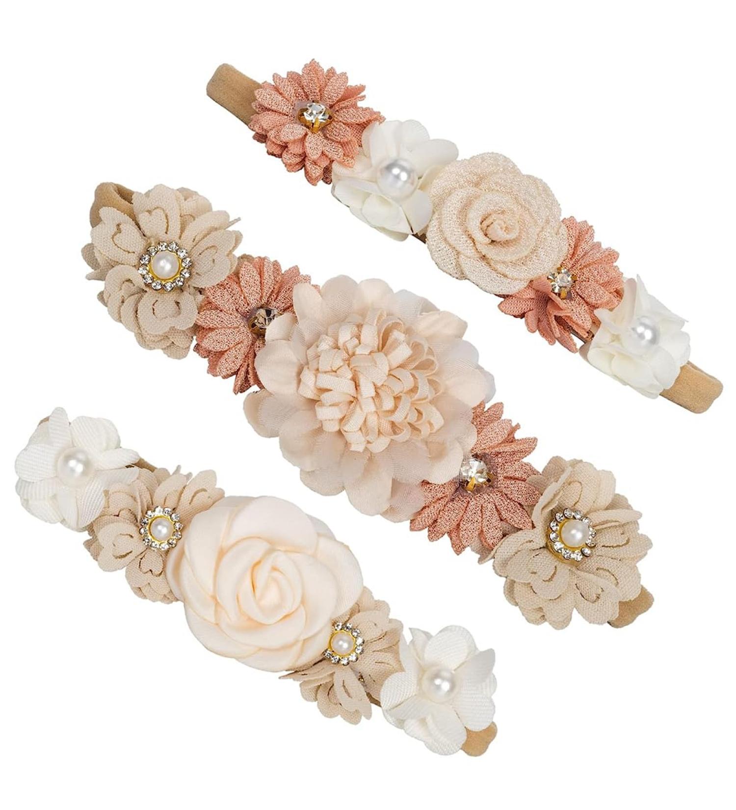 Shop WJRQD 3-Piece Baby Girl Flower Headbands - Perfect for Christenings Weddings & Family Photos | Stylish Hair Accessories for Newborns - Buy Online on SooperMarket.com