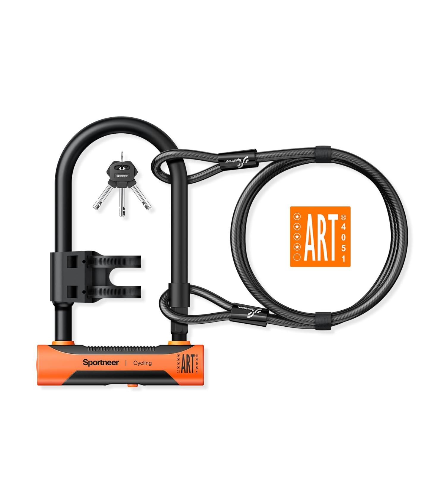 Sportne High-Safety Bicycle Lock - 18mm Anti-Theft Iron Lock with Key & 12mm x 1.8m Steel Cable | Certified Security for Ebikes - Buy Online on SooperMarket.com