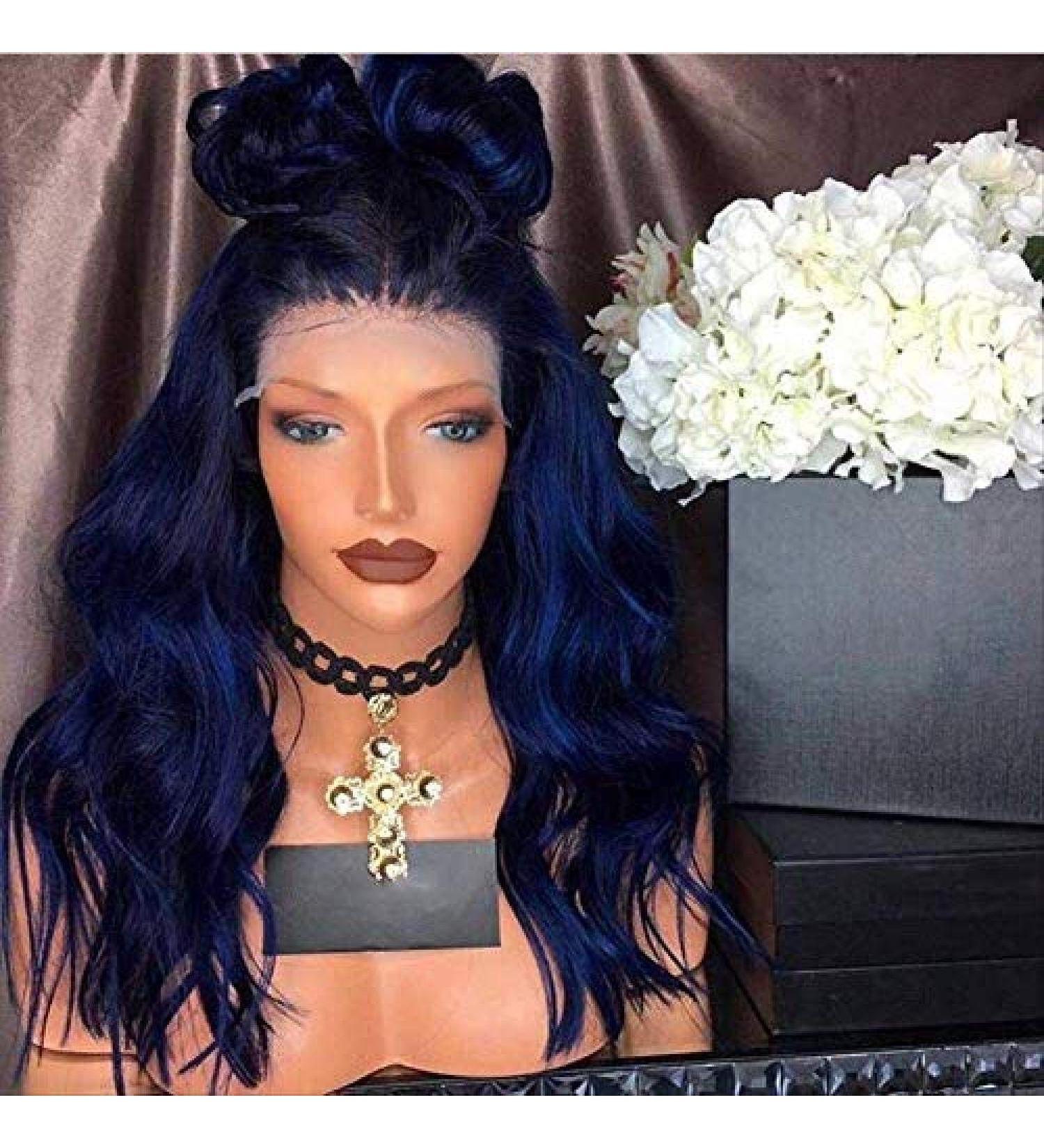 Buy BGHJUE Gradient Blue Front Lace Wig - Long Curly Hair for Women | International Shipping Available - Buy Online on SooperMarket.com