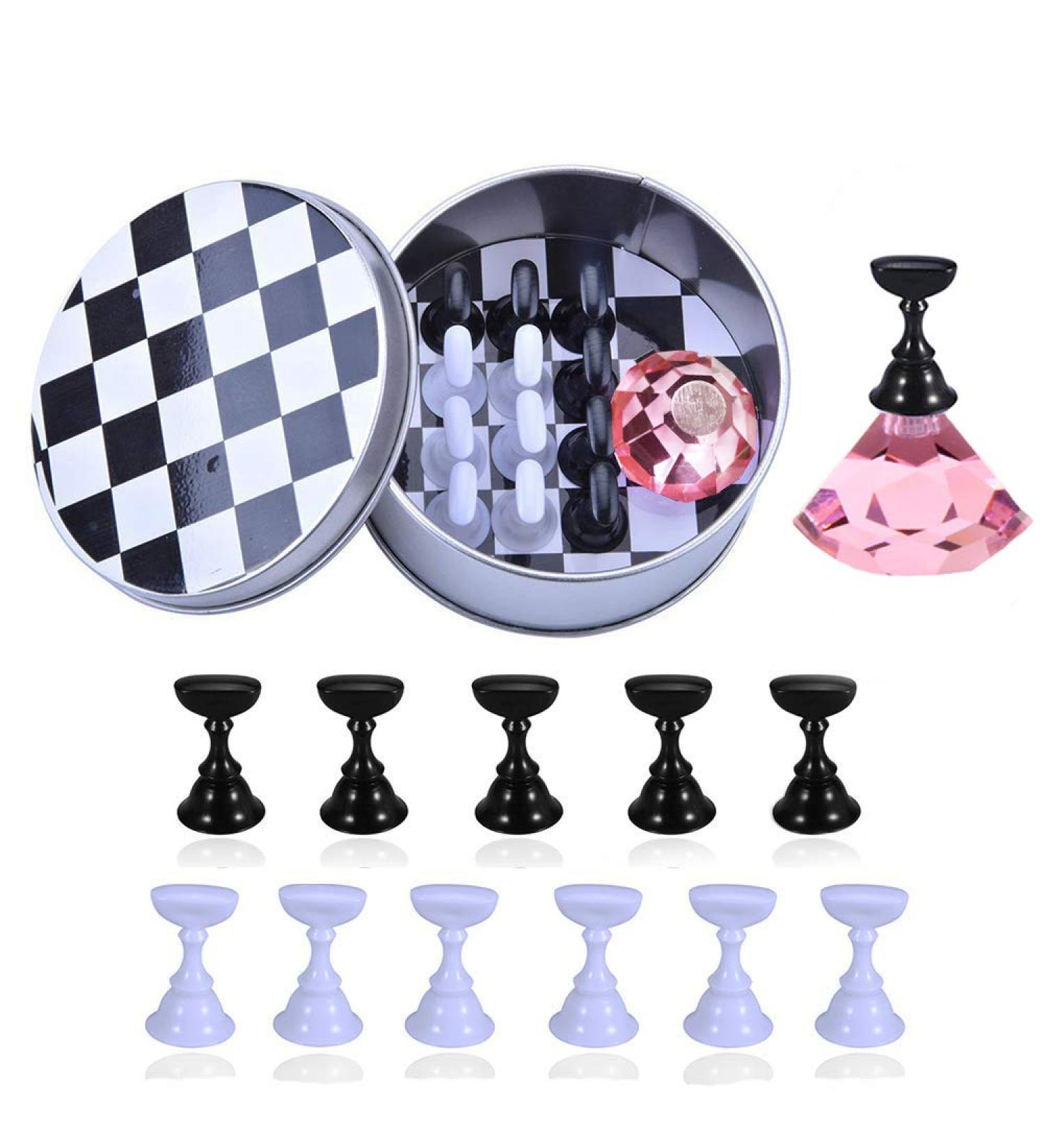 Kalolary Nail Art Display Stand Set - Pink Magnetic Holder for Fingernail Tips, Crystal Chessboard Design for DIY Training Practice - Nail Art Holder Stand - Buy Online on SooperMarket.com