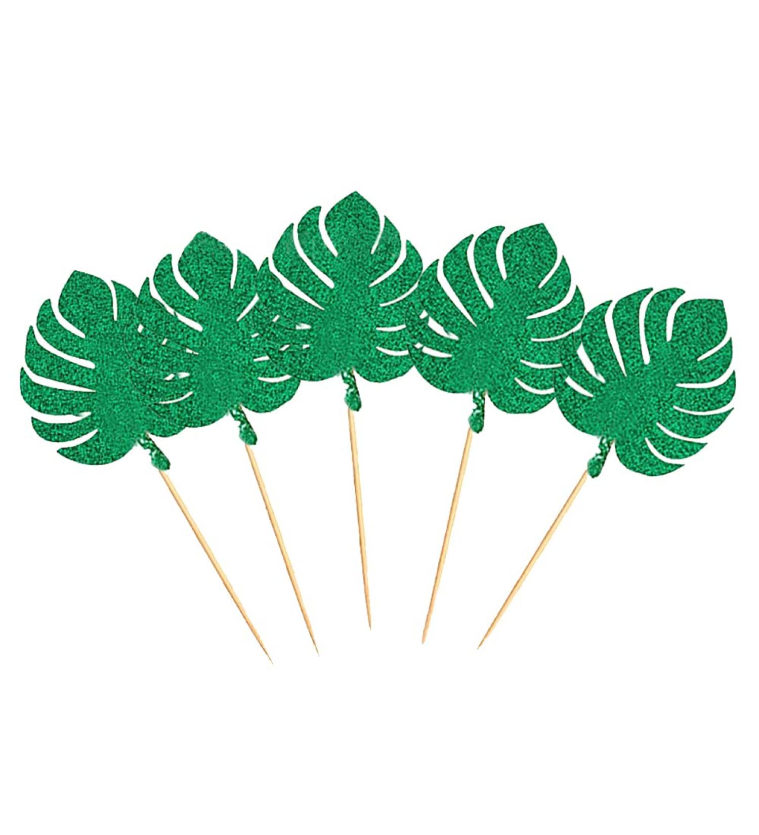 48 Pcs Glitter Tropical Leaves Cupcake Toppers Green Jungle Plants Cake Picks Palm Leaf Cake Toppers Summer Tropical Theme Cake Decorations - Buy Online on SooperMarket.com