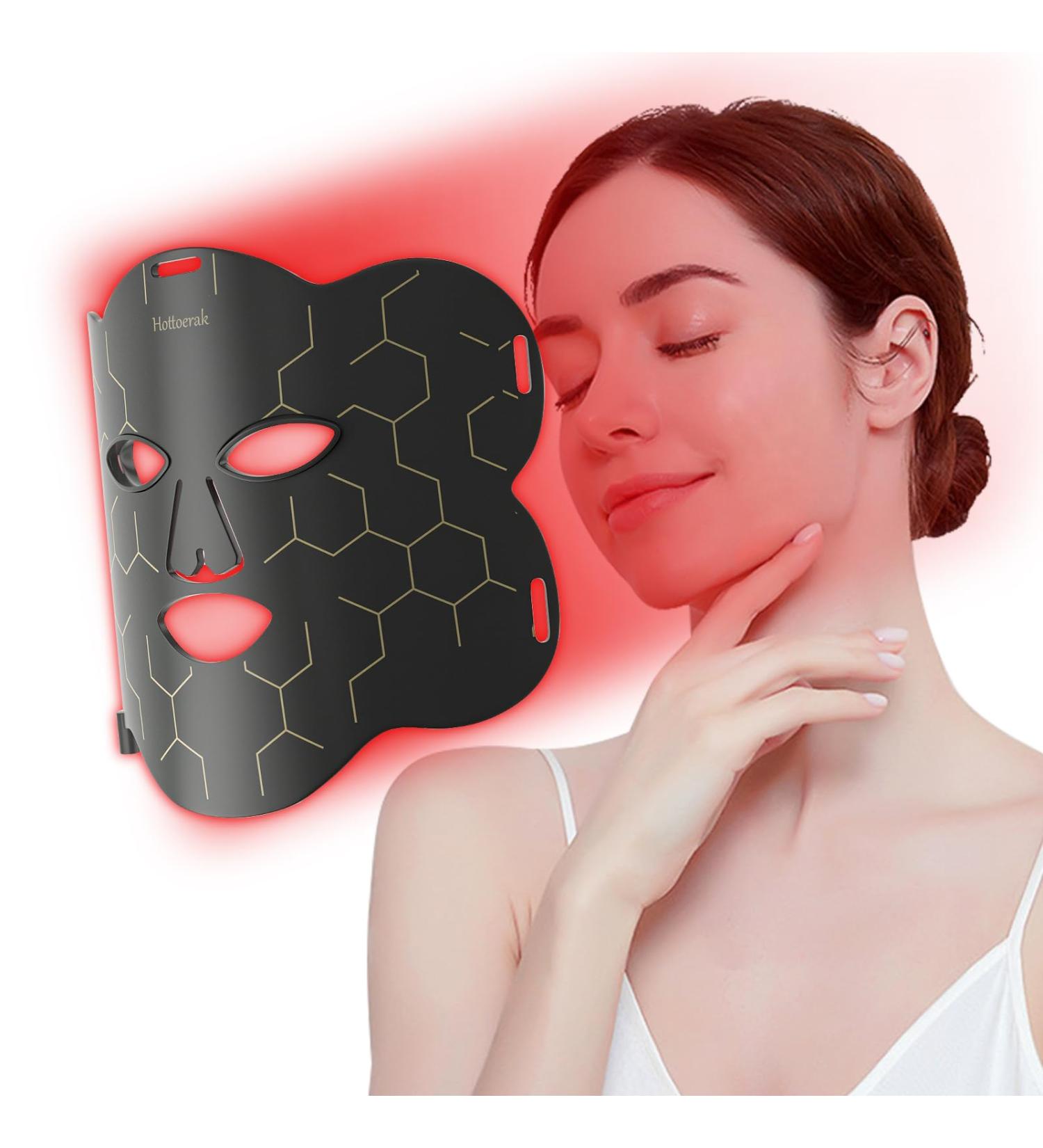 Hottoerak Red Light Mask 660nm & 850nm Near-Infrared LED Face Light with 3-in-1 Chip Professional Red Light Therapy for Face at Home and Travel Ash - Buy Online on SooperMarket.com