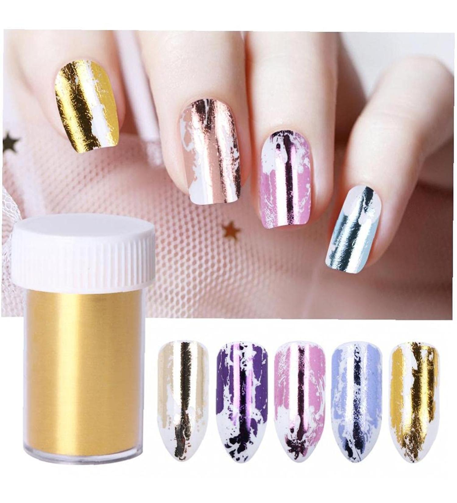 Holographic Nail Foil Sticker - Gold Transfer Nail Polish Stickers for Men & Women | 100x4cm Nail Art Tool - Buy Online on SooperMarket.com