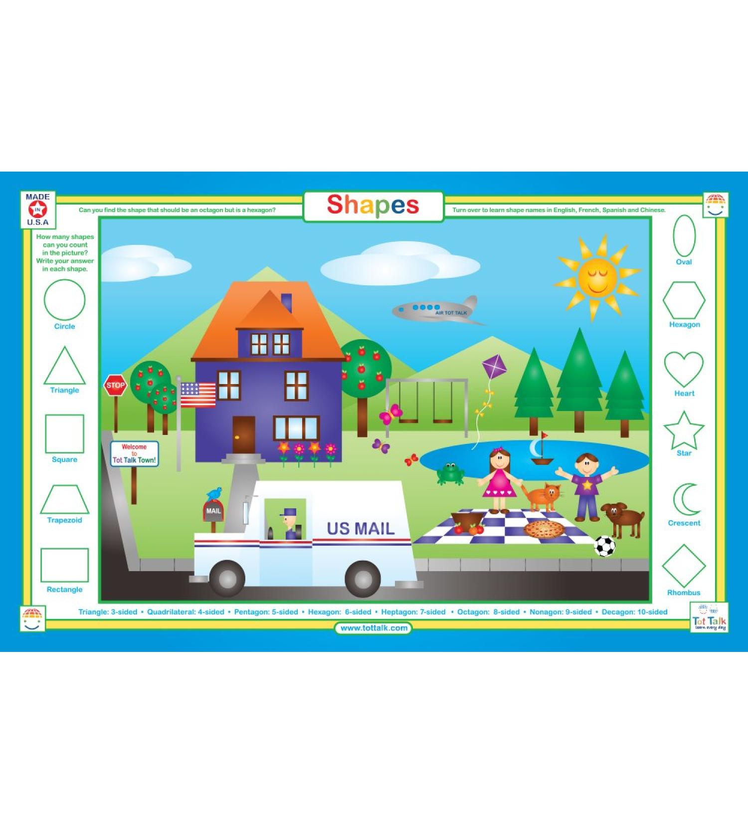 Tot Talk Learn Shapes and Draw Educational Placemat for Kids  Washable and Long-Lasting