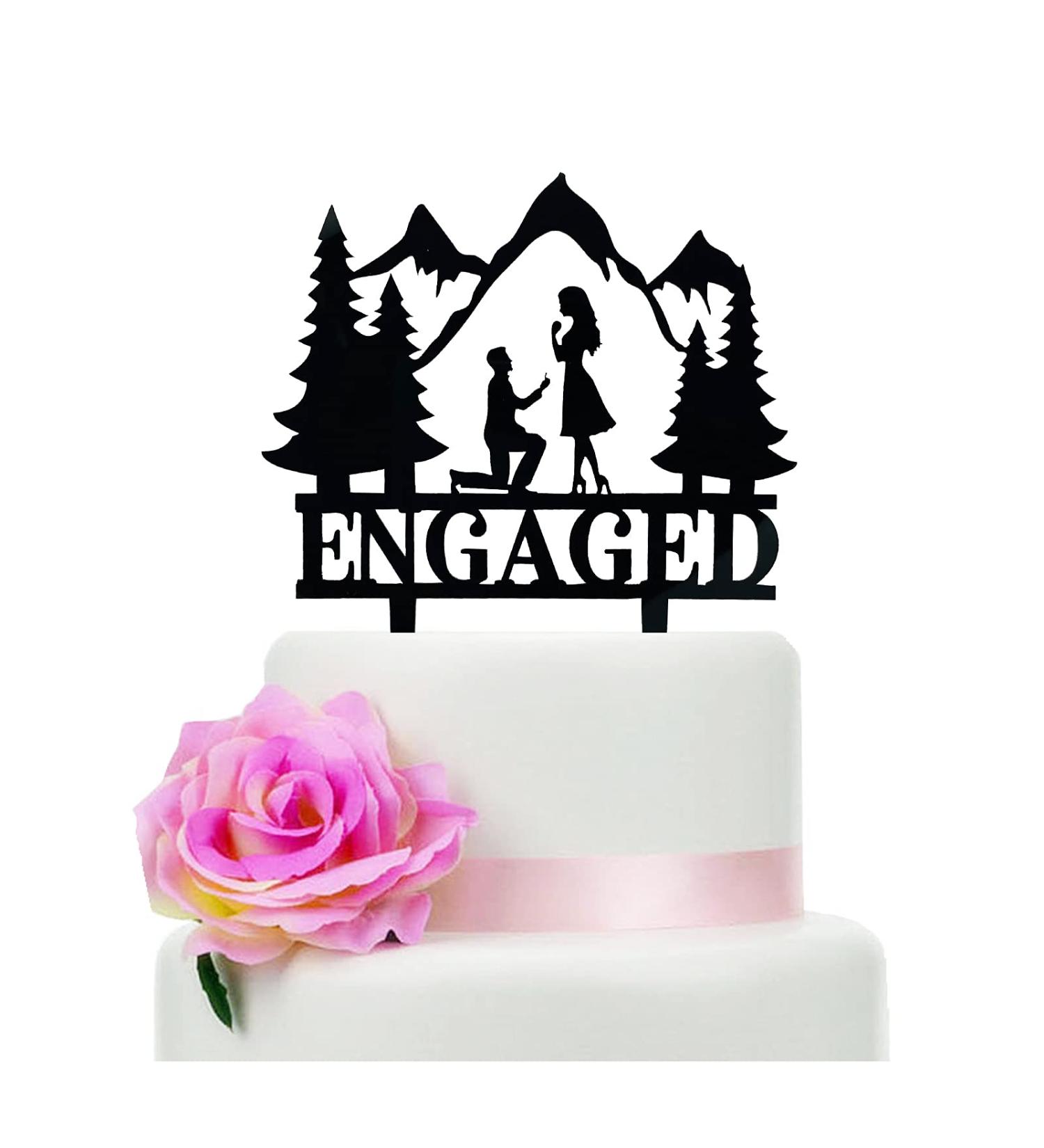 Mountain Engagement Cake Topper Man Proposes To Woman Cake Topper Cake Decorations for Engagement/Bridal Shower/Wedding/Proposal Party - Buy Online on SooperMarket.com