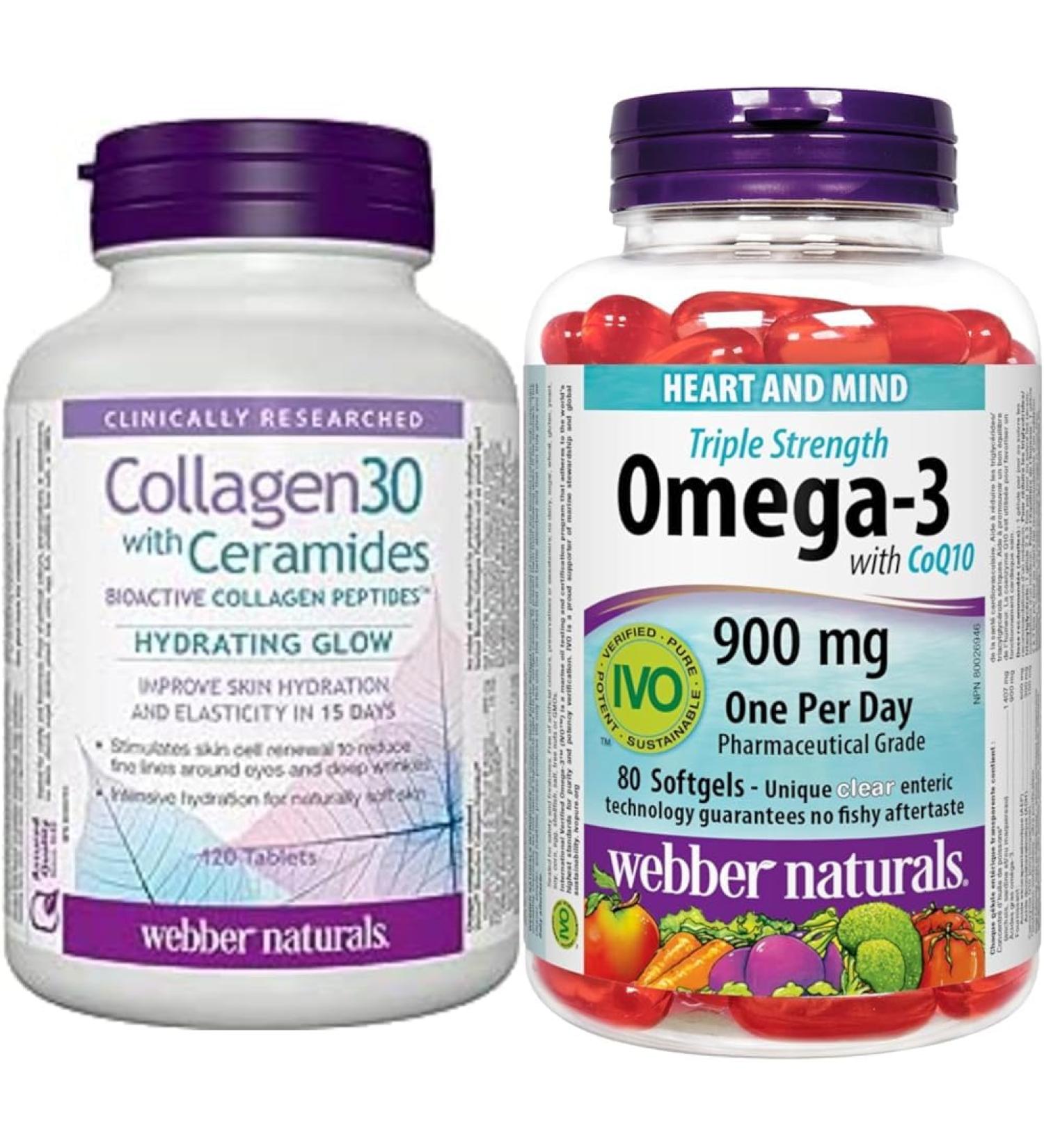 Webber Naturals Collagen30 with Ceramides + Omega-3 with CoQ10 Bundle Nutritional Supplement + Omega-3 - Buy Online on SooperMarket.com
