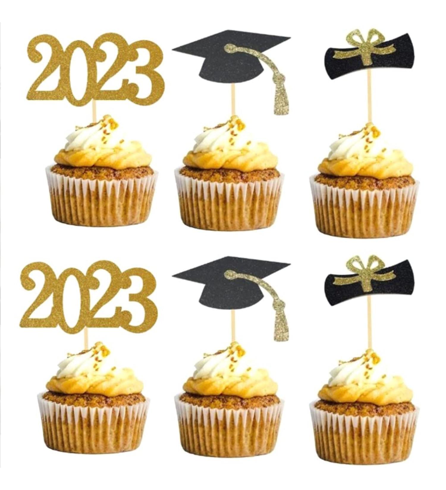 Knadgbft 48PCS 2023 Year Gold Graduation Cupcake Toppers 2023 Graduation Decorations Food Decor/Graduation Grad Cap Party/Mini Cake Decor Insert - Buy Online on SooperMarket.com