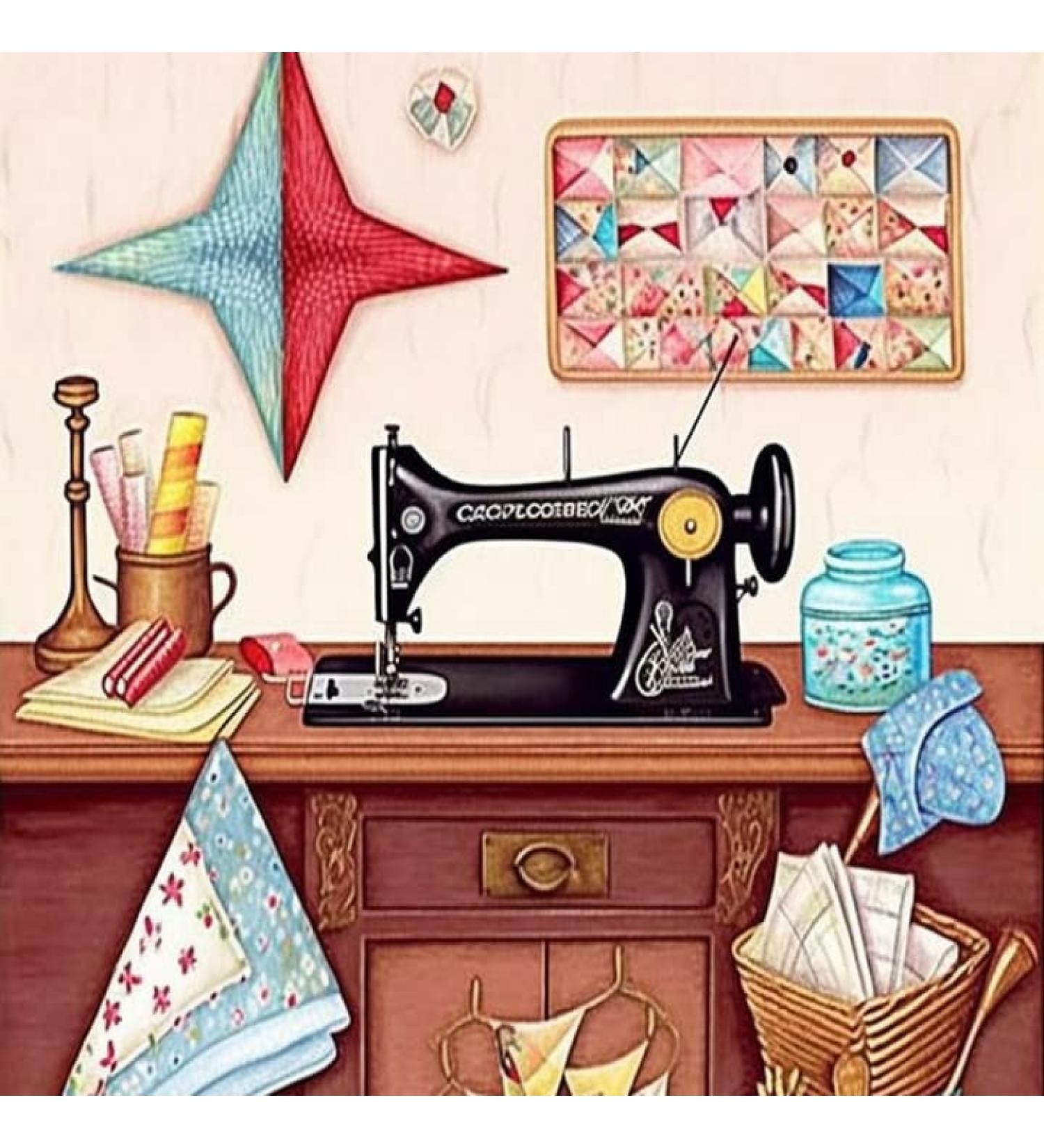 Palodio Sewing Machine 5D Diamond Painting Kit - Full Round Drill Cross Stitch Art for Home Wall Decor - 14x14 inch - Buy Online on SooperMarket.com