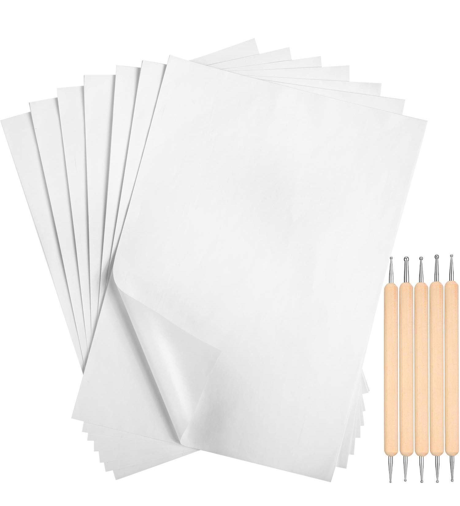 Outus White Carbon Transfer Paper 11.7 x 8.3 Inch Tracing Paper Carbon Graphite Copy Paper with Embossing Stylus Tracing Stylus Dotting Tools for Cloth Fabric Paper Wood (105 Pieces) - Buy Online on SooperMarket.com