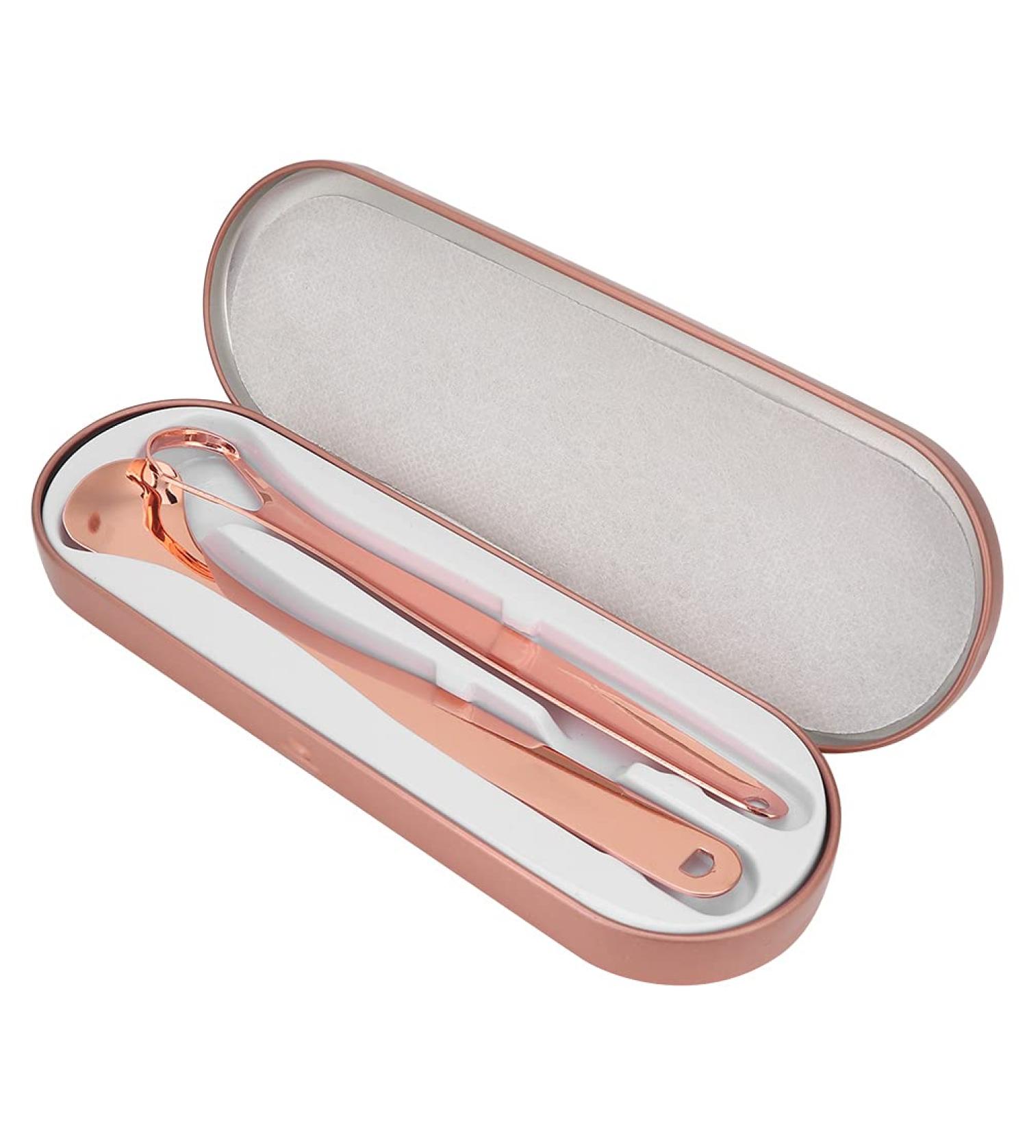 2-Part Stainless Steel Tongue Scraping Set - Reusable Non-Slip Handle Storage Box - Tongue Brush for Adults & Kids (Rose Gold) - Buy Online on SooperMarket.com