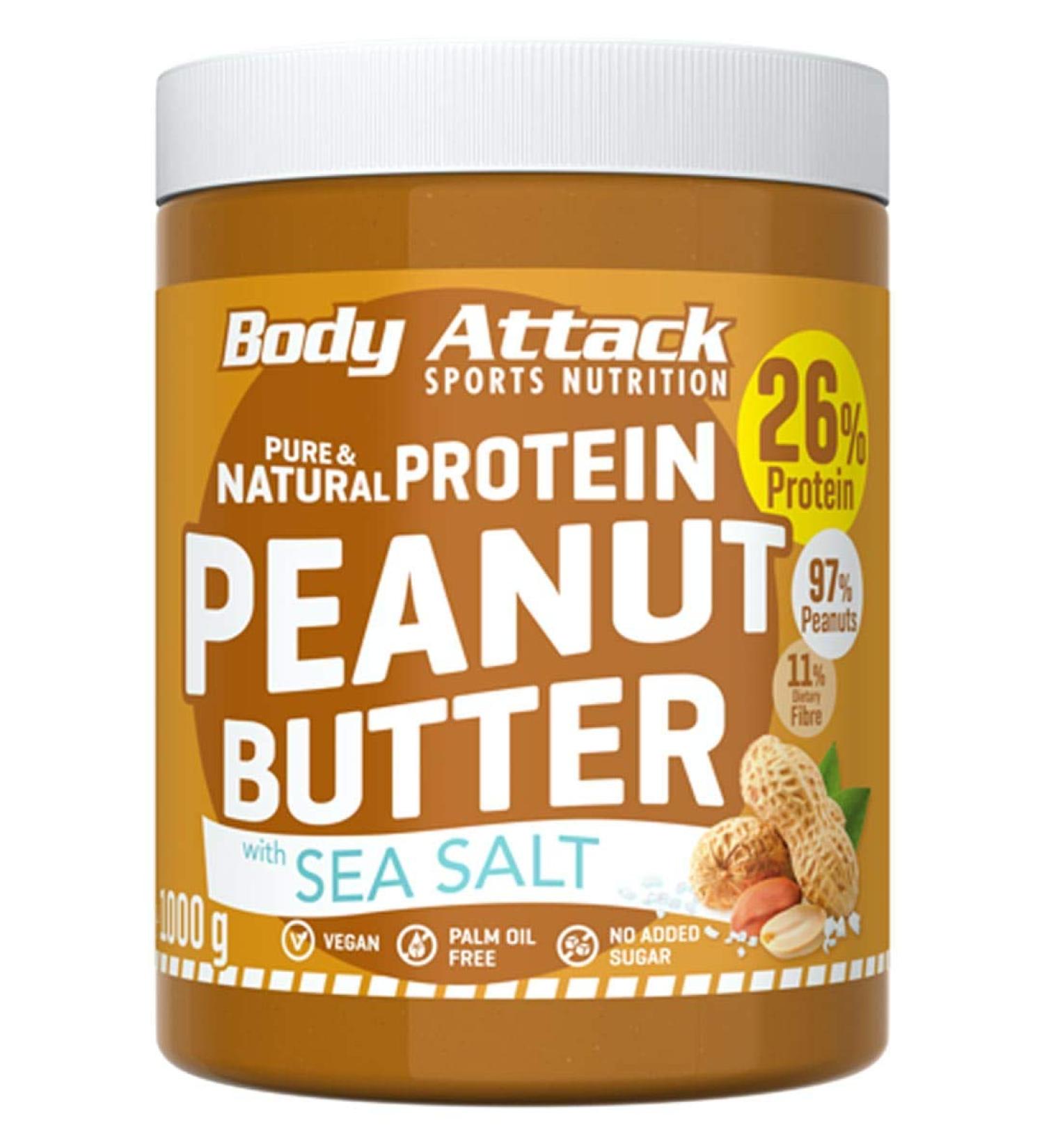 Body Attack Protein Peanut Butter 1kg - Vegan Natural Low Sugar 30% Protein Sea Salt - Healthy Snack Option - Buy Online on SooperMarket.com