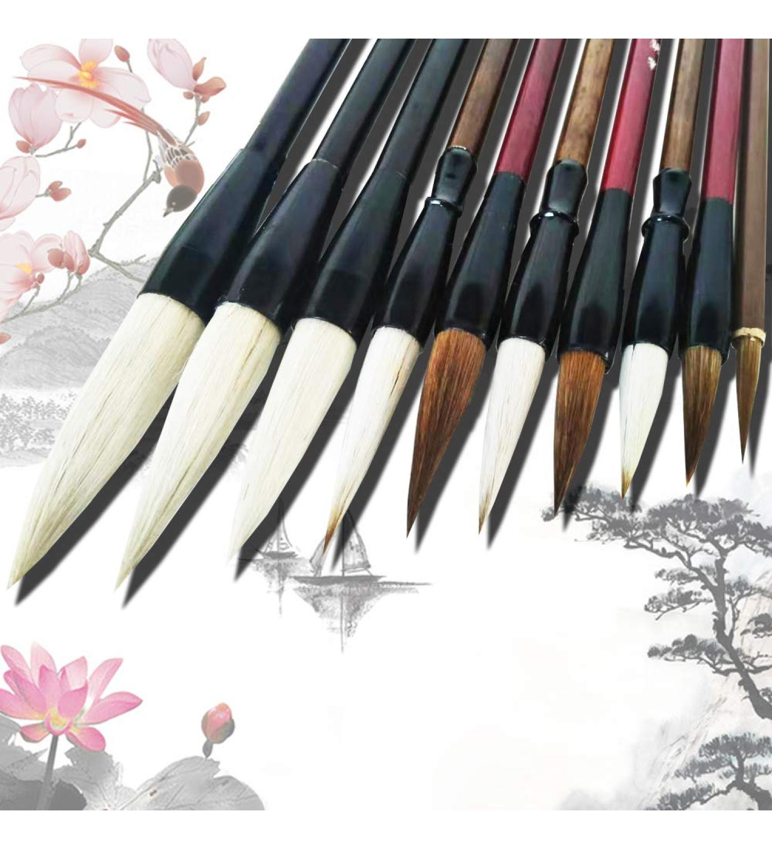 10pcs Large Chinese & Japanese Brush Calligraphy Set for Writing, Painting & Sumi Brushes - Buy Online on SooperMarket.com