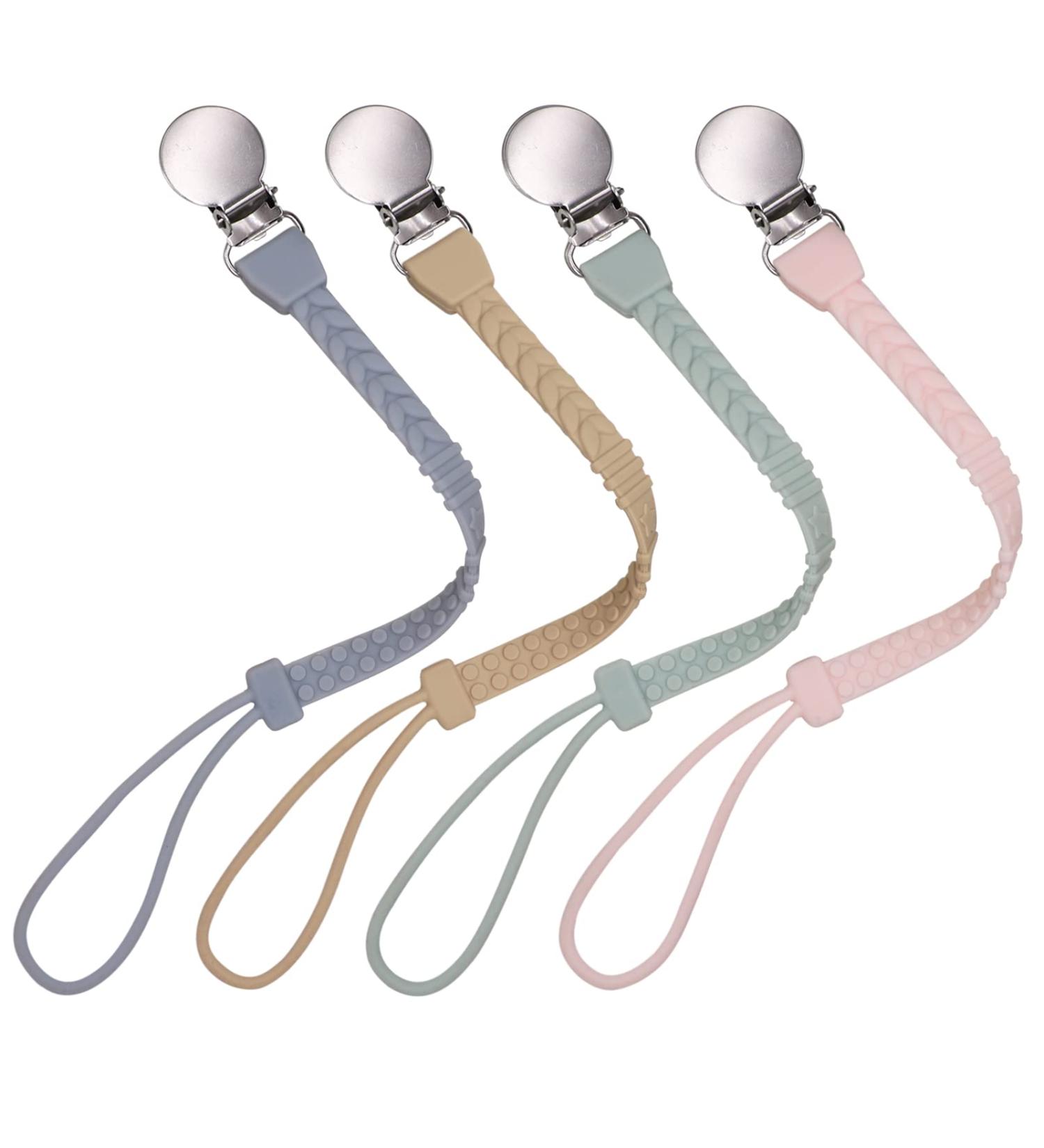 Pacifier Clip 4 Pack - Silicone Holder Clips for Boys and Girls - BPA Free Teething Toys - Perfect Baby Shower or Birthday Gift - Buy Online on SooperMarket.com