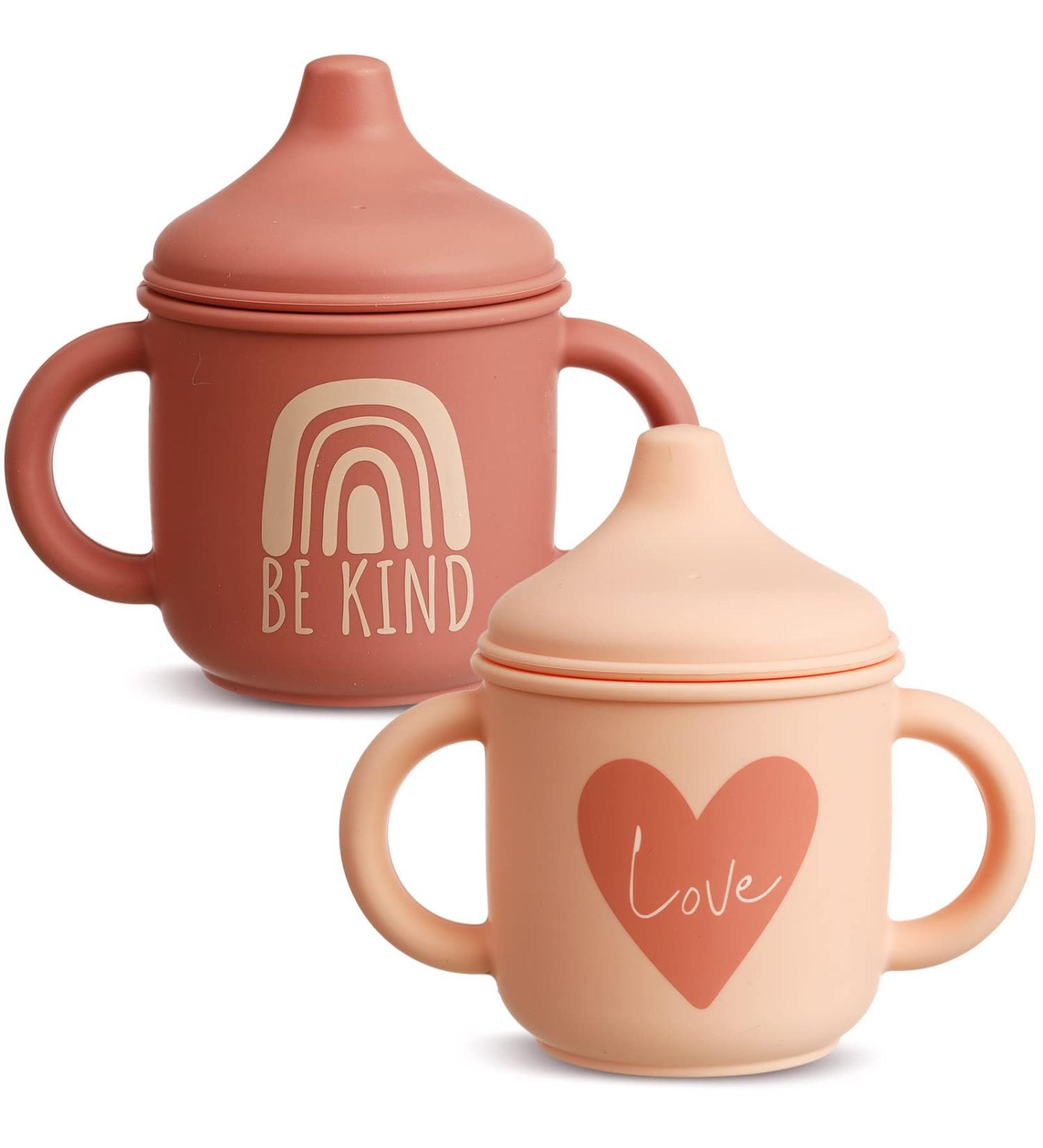 2 Pcs Silicone Sippy Cup Training Cup for Baby 6 Months+ - Spill Proof Sippy Cups for Toddlers - Easy Grip 5 oz - Cute Style - Light & Dark Orange - Buy Online on SooperMarket.com