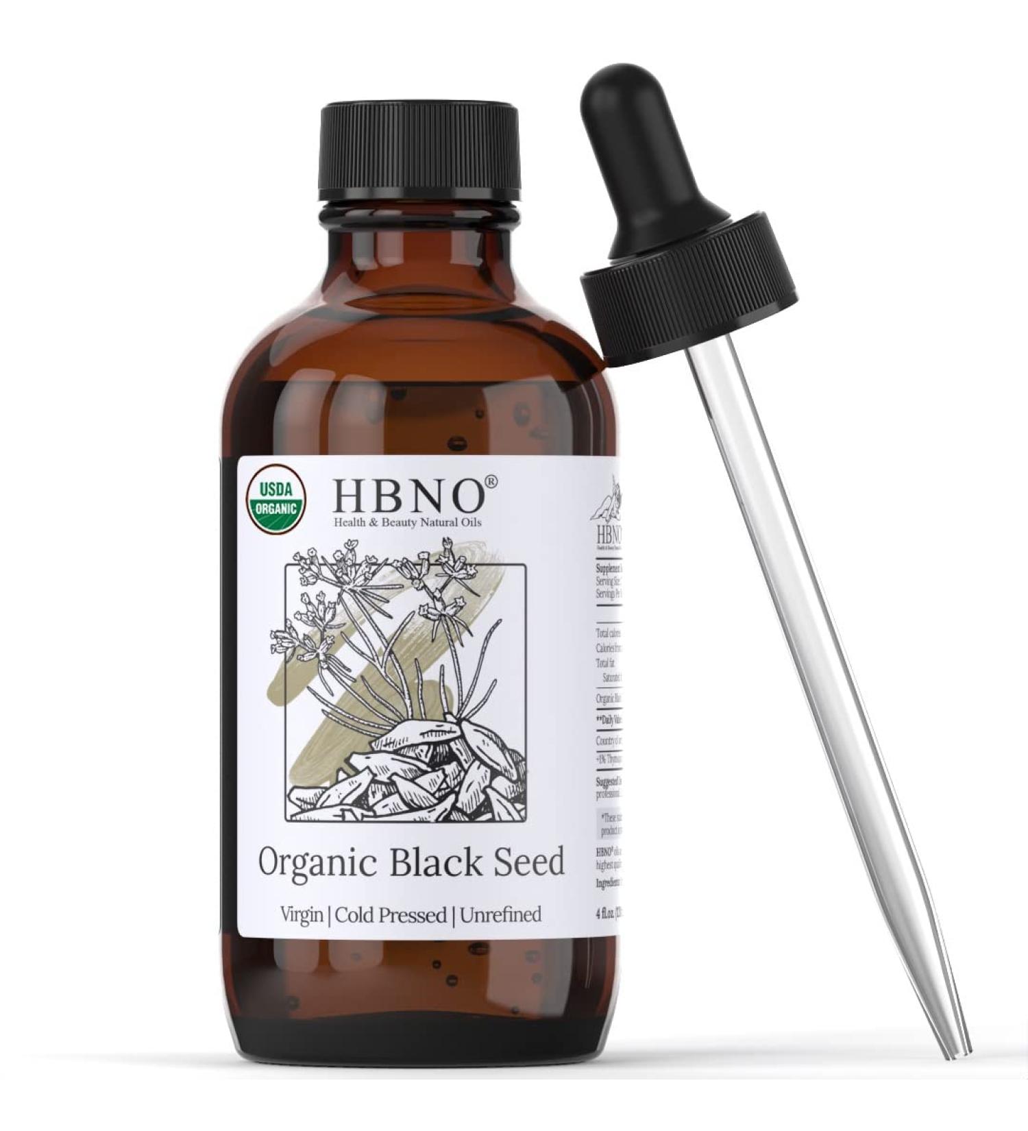 HBNO Organic Black Seed Oil 4 oz (120ml) - USDA Certified, Cold Pressed, 100% Pure Black Cumin Seed Oil for Face, Body, Hair - Organic Black Seed Oil for Shampoo & Condition - 4 Fl Oz - Buy Online on SooperMarket.com