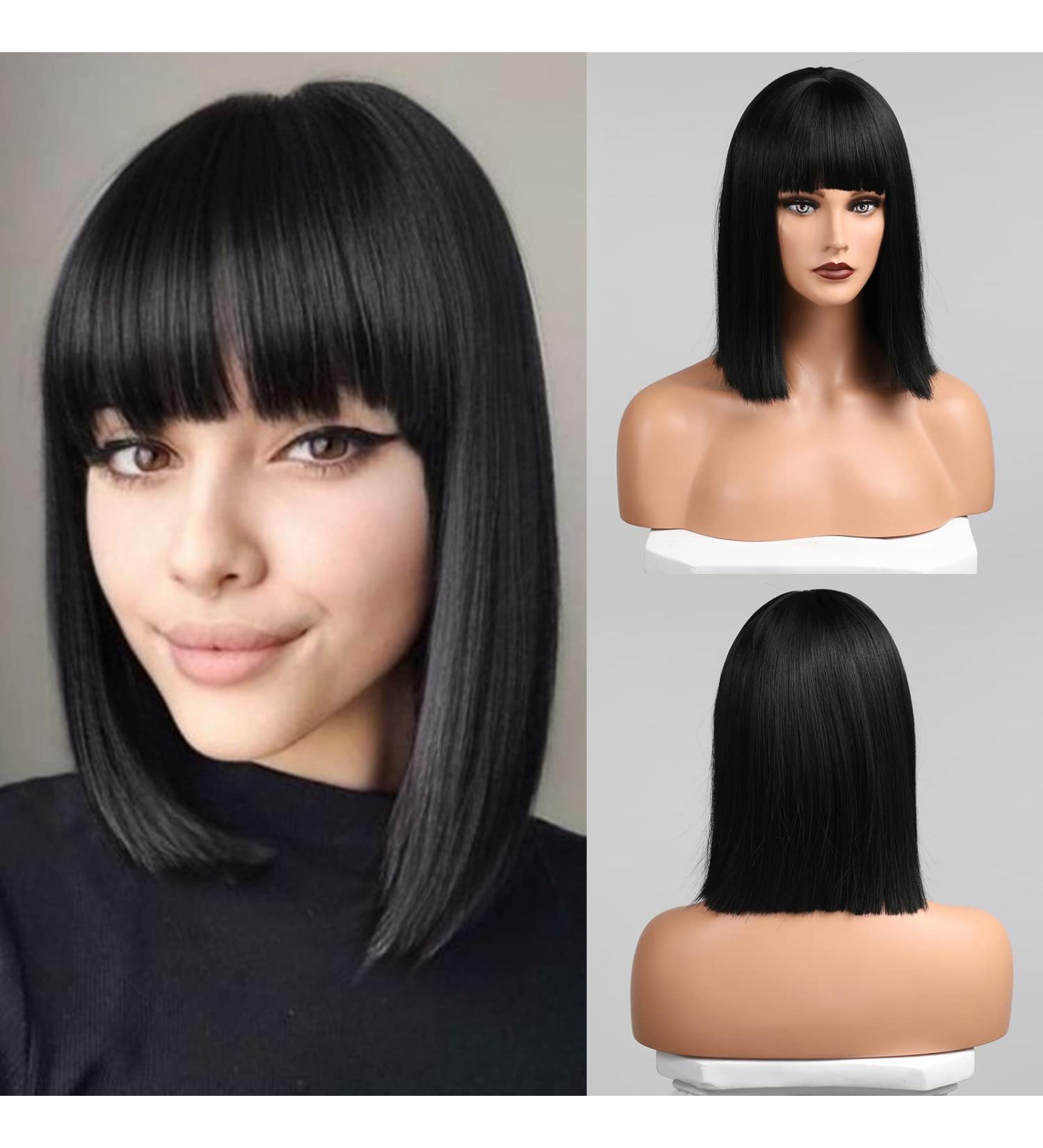 Haircube Short Bob Wig with Bangs for Women - Heat-Resistant Synthetic Fiber - Perfect for Parties Cosplay & Daily Wear (Black) #2091 - Buy Online on SooperMarket.com