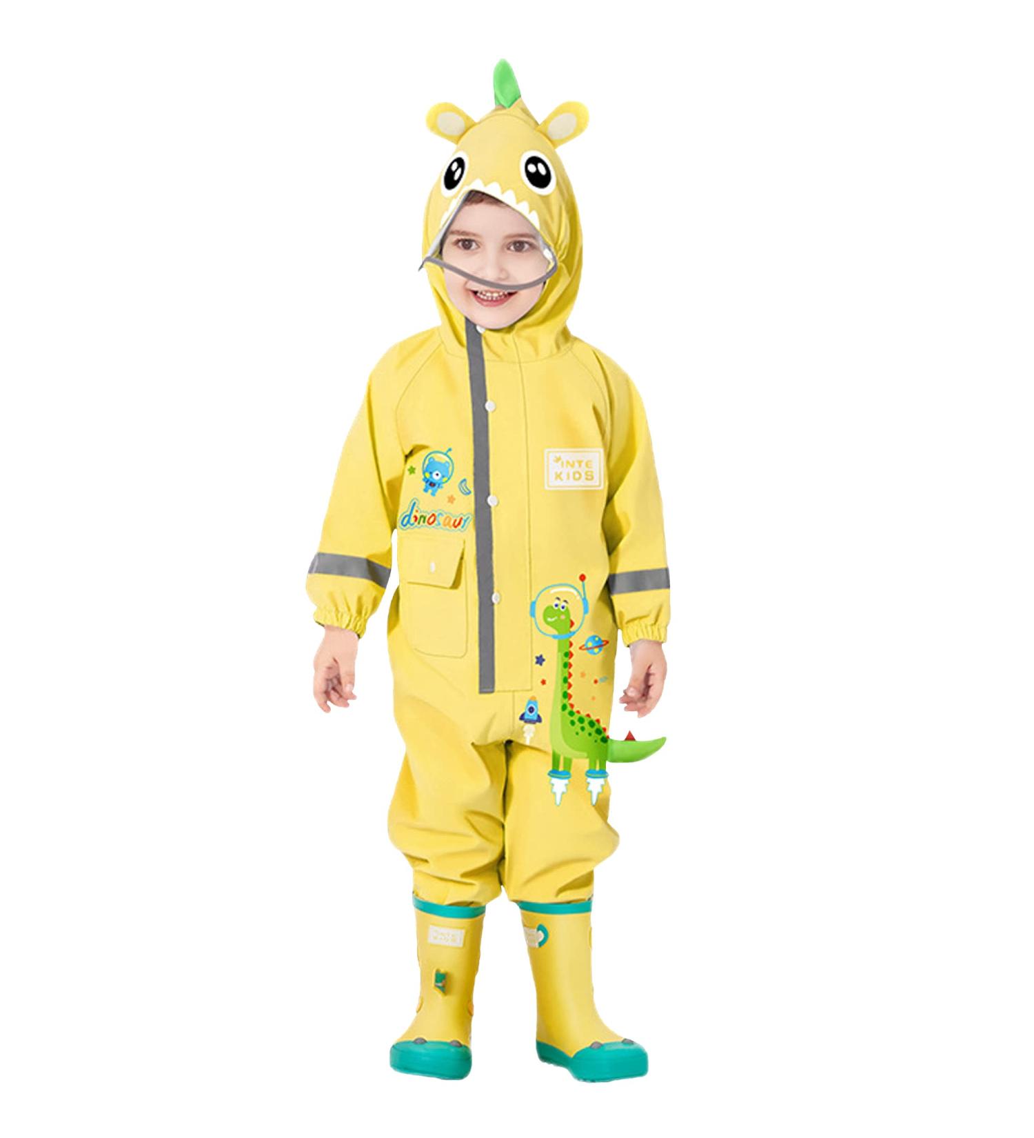 Fewlby Kids Puddle Suit Rain Suit Waterproof Hooded Raincoat L Size 4-5 Years Light Yellow - Buy Online on SooperMarket.com