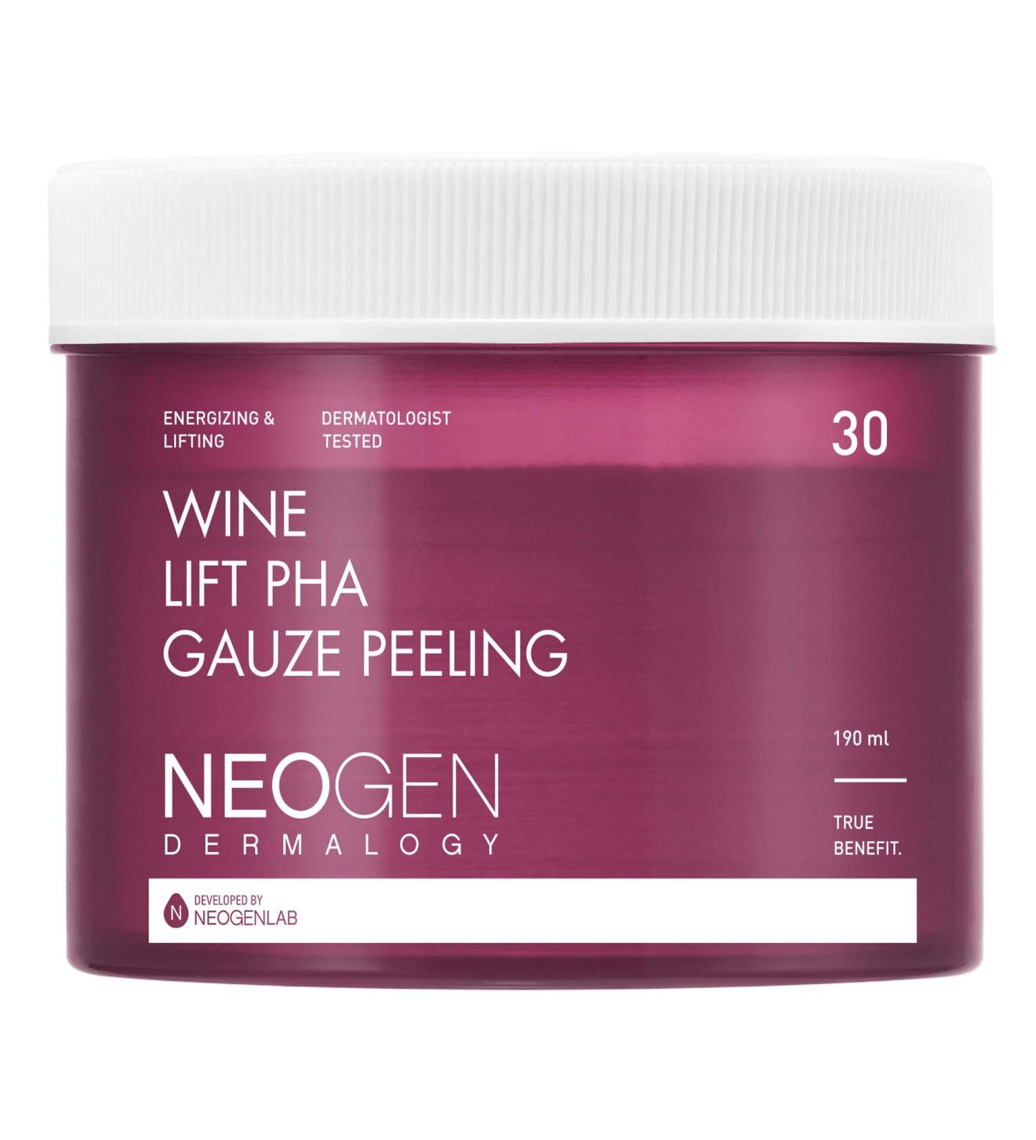 Dermalogy by Neogenlab Wine Lift PHA Gauze Peeling Pads - Korean Skincare Exfoliating & Firming Pads with AHA, BHA, PHA, LHA, Wine, Peptide & Collagen - 30 pads - Buy Online on SooperMarket.com