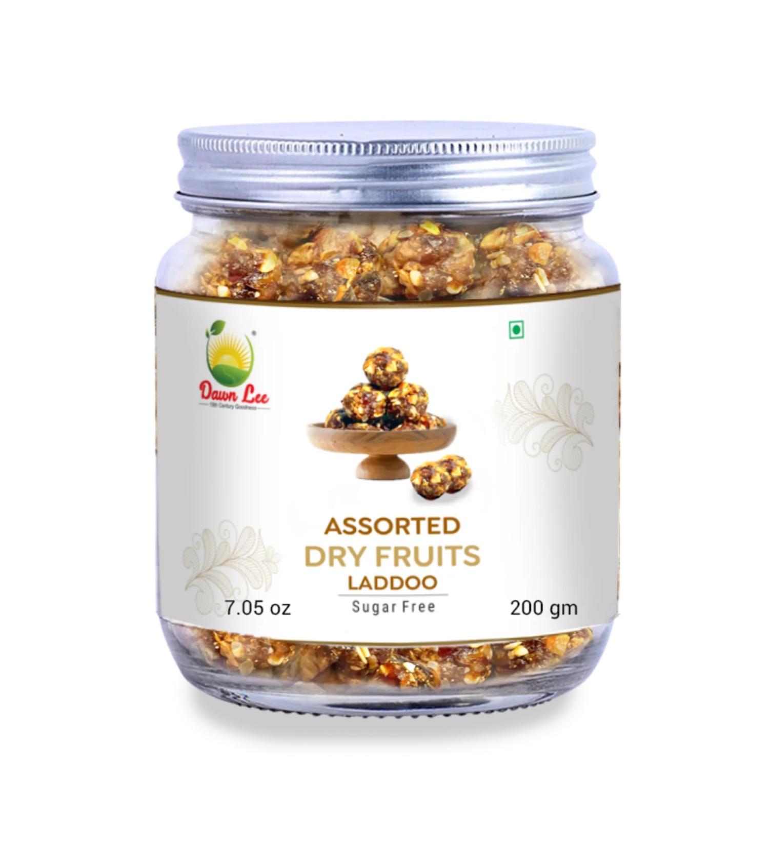 Dawn Lee Assorted Dry Fruits Laddu- Sugar Free - Healthy Laddoo- Gluten Free- No Preservatives- Dryfruit Ladoo- Homemade Indian Sweets -Natural- Mamra Almond Desi Khand A2 Bilona Ghee -200 GM - Buy Online on SooperMarket.com