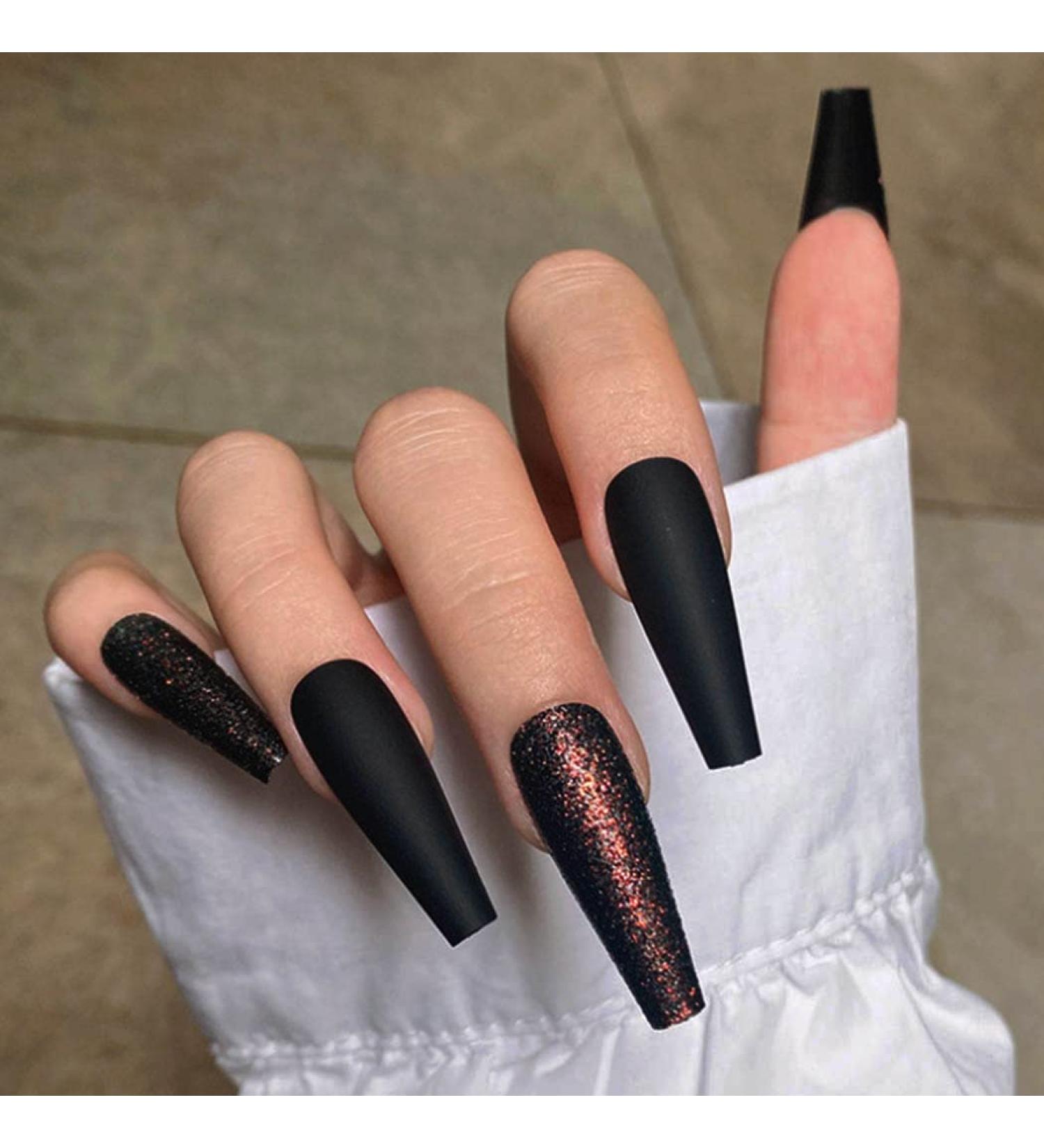 Handcess Halloween Coffin Fingernails - Matte Extra Long Black Acrylic Ballerina Press-On Nails for Women & Girls - 24 Pieces - Buy Online on SooperMarket.com