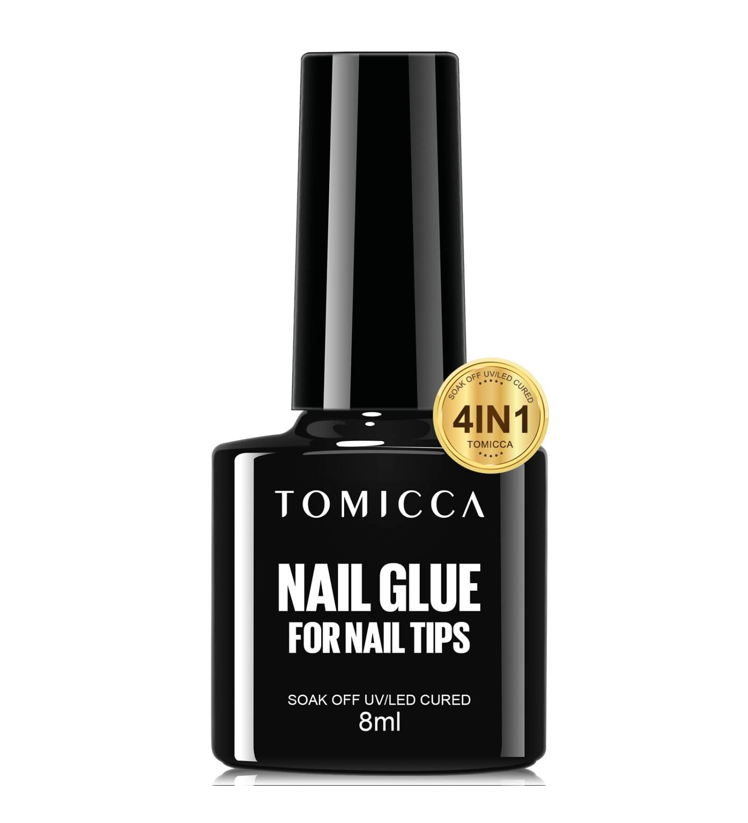 TOMICCA 4-in-1 Super Gel Nail Glue for Acrylic Nails - Nail Extension Gel with Base Coat, Flat Rhinestone and Foil Glue - 8ml - Buy Online on SooperMarket.com