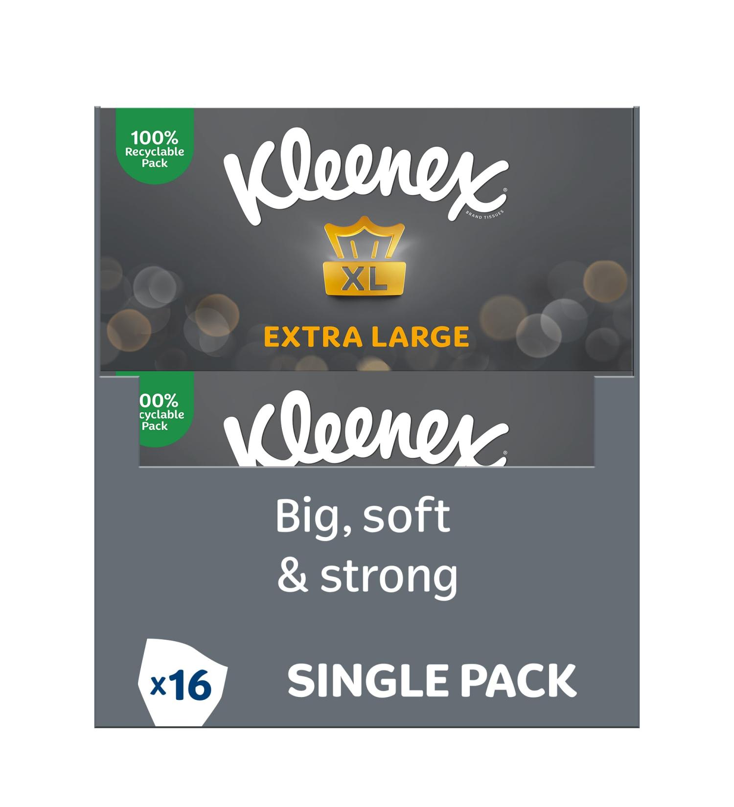 Kleenex Extra Large Facial Tissues - 100% Recyclable 16 Boxes (1440 Tissues) - Soft & Strong for All Needs | International Shipping Available - Buy Online on SooperMarket.com