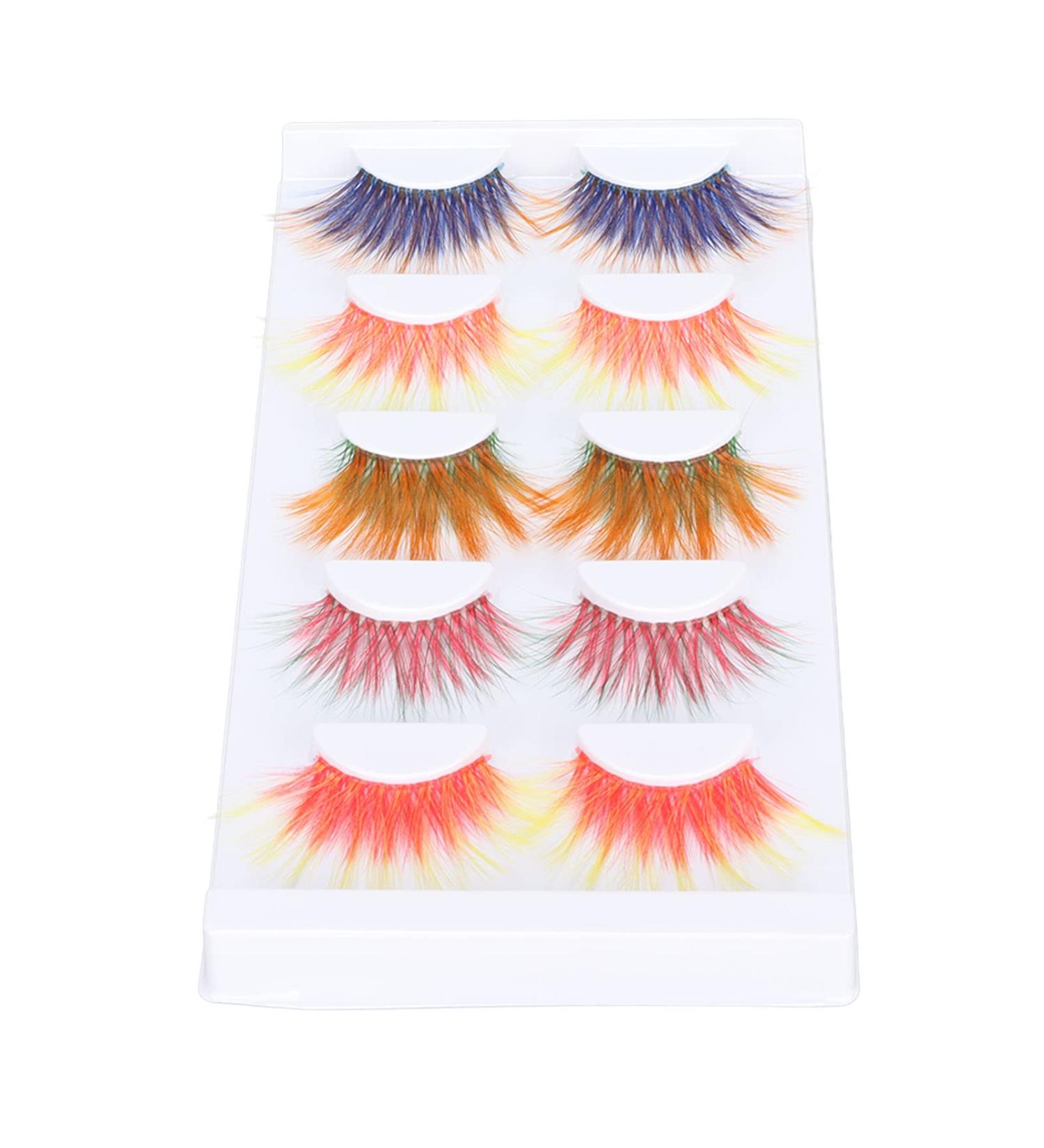 Colorful False Eyelashes - 5 Pairs 6D Long Curled Lashes for Halloween & Stage Makeup | Gradient Orange Red Blue Thick Synthetic Lashes - Buy Online on SooperMarket.com