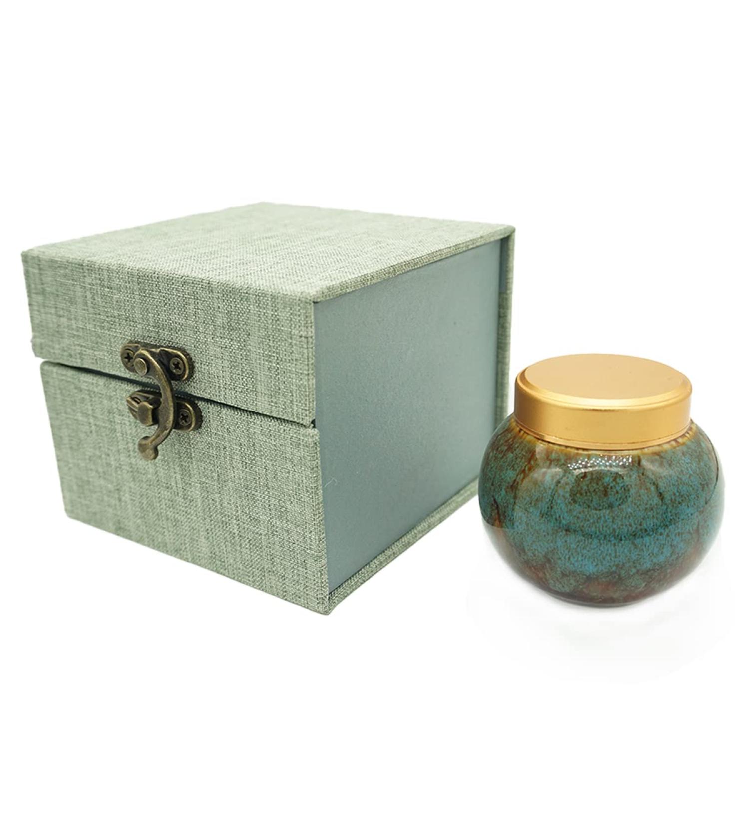 Handmade Ceramic Mini Urn for Human Ashes - Marine Blue Souvenir Urn for Home or Office Decoration - Buy Online on SooperMarket.com