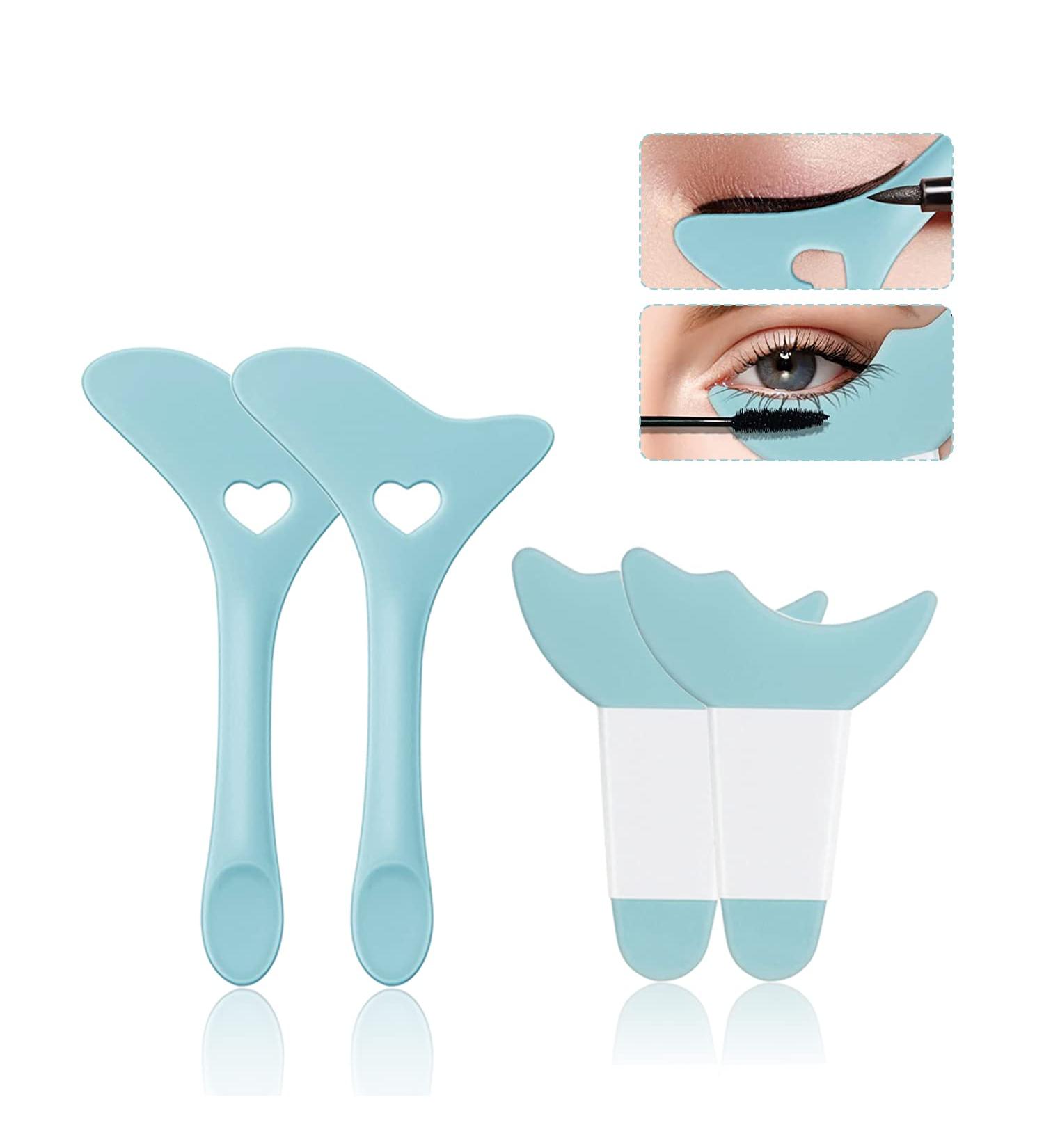 Deacocal 4Pcs Reusable Silicone Eyeliner Stencils | Mascara Shield & Eyeshadow Applicator Guide Tool - Blue - Buy Online on SooperMarket.com