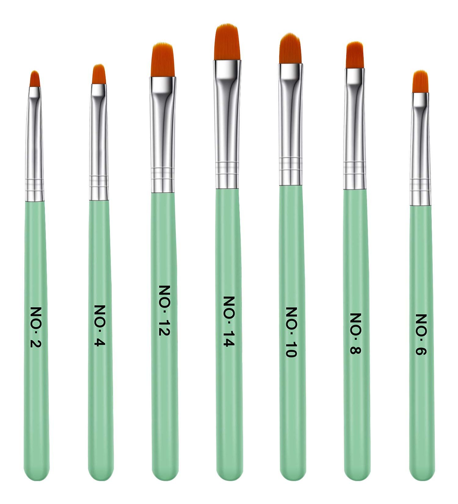 7-Piece UV Gel Nail Brush Set - Acrylic Nail Art Polygel Brushes with Wooden Handle - 7 Sizes for Extensions & Manicure - Green - Buy Online on SooperMarket.com