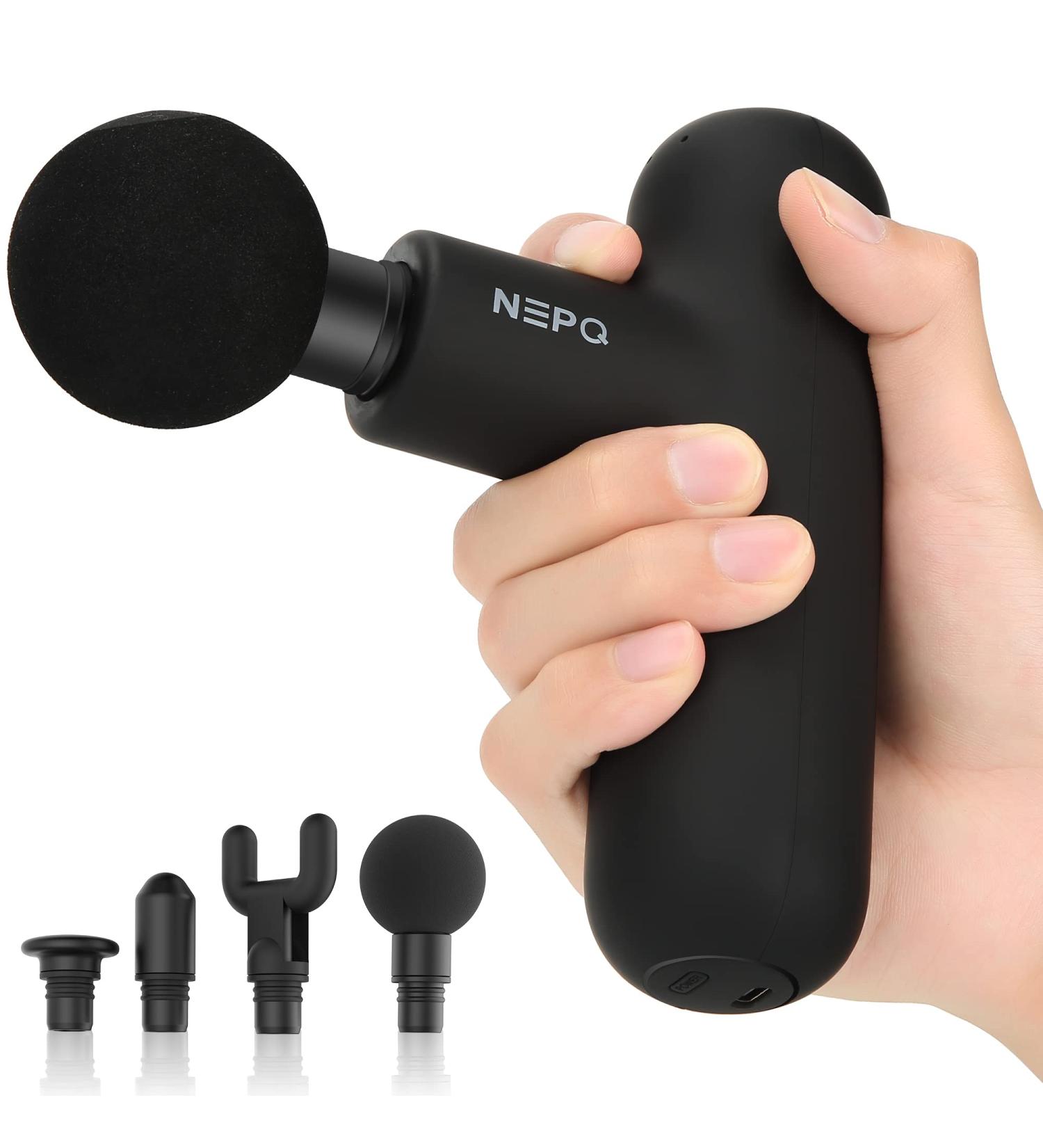 NEPQ Mini Massage Gun: Portable Deep Tissue Percussion Massager for Pain Relief - 4 Speed High-Intensity Vibration - Rechargeable - Black - Buy Online on SooperMarket.com