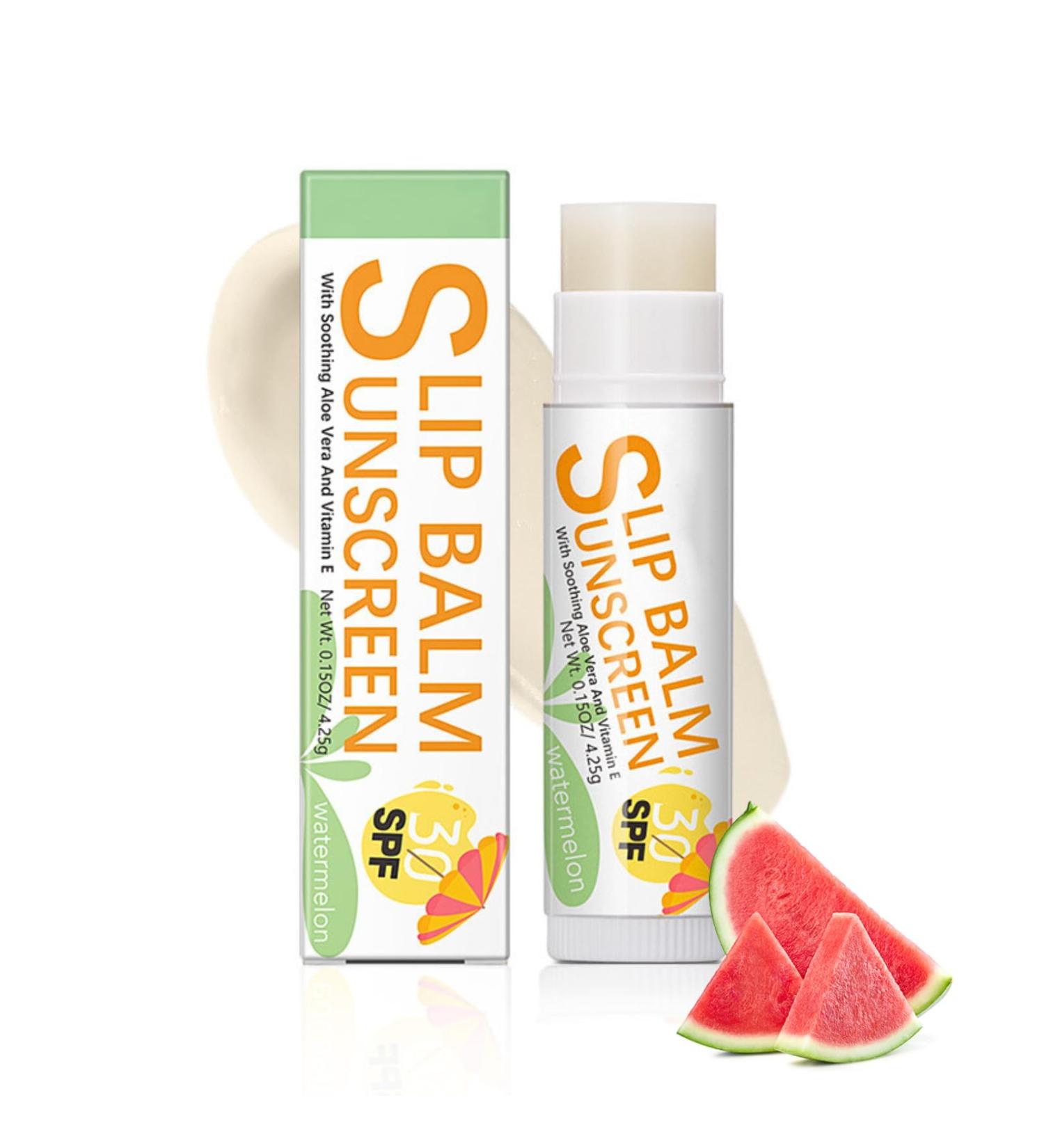 TBeautfave Lip Balm Sunscreen SPF 30 Watermelon Chapstick Lip Balms with Soothing Aloe Vera & Vitamin E for Dry Lips Cracked Lips Primer 24H Moisturizing Lips Travel Size Daily Lip Care Watermelon Flavour - Buy Online on SooperMarket.com