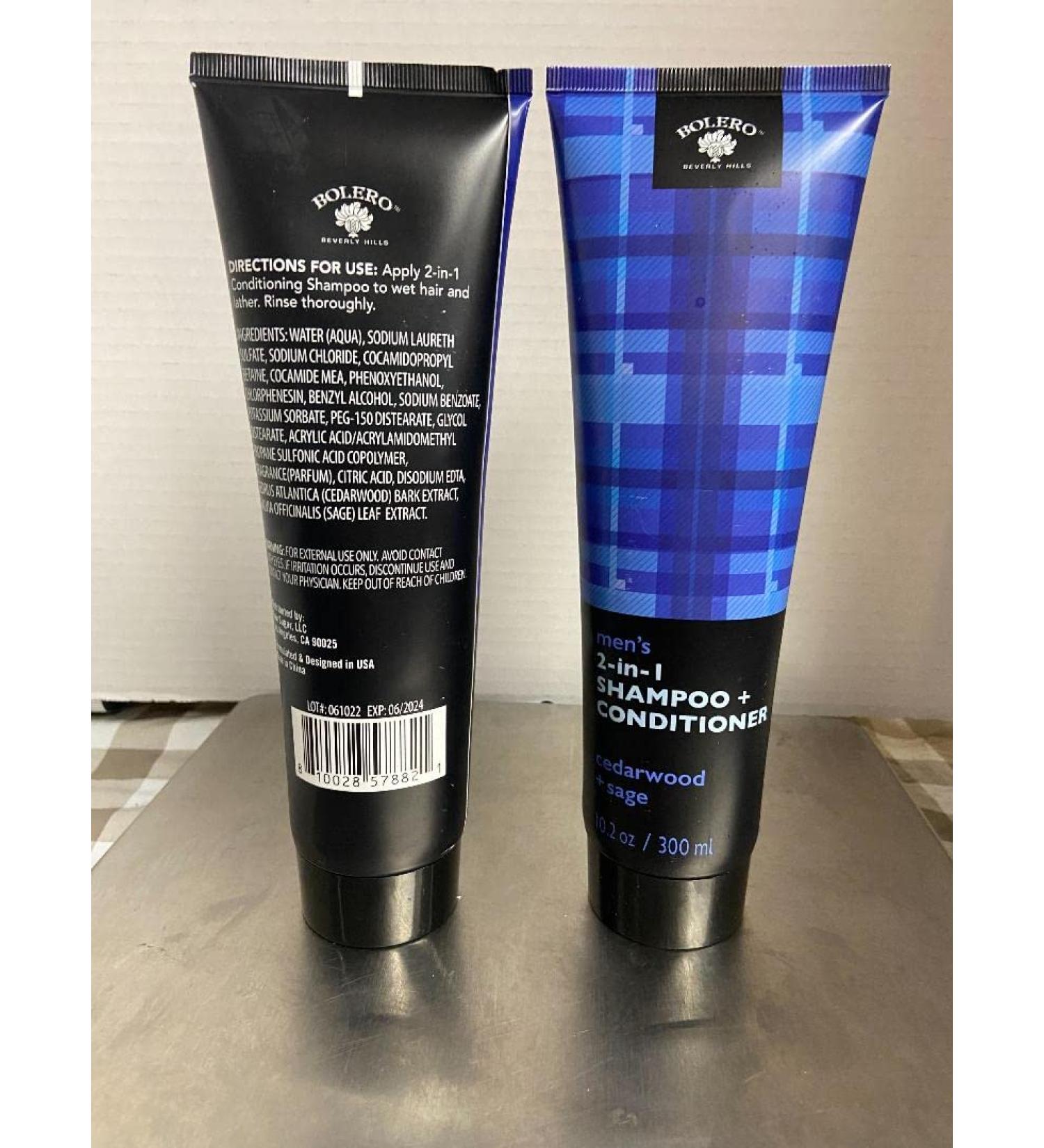 Bolero Men's 2 in 1 Shampoo + Conditioner Cedarwood + Sage (2 EA 10.2 Oz)