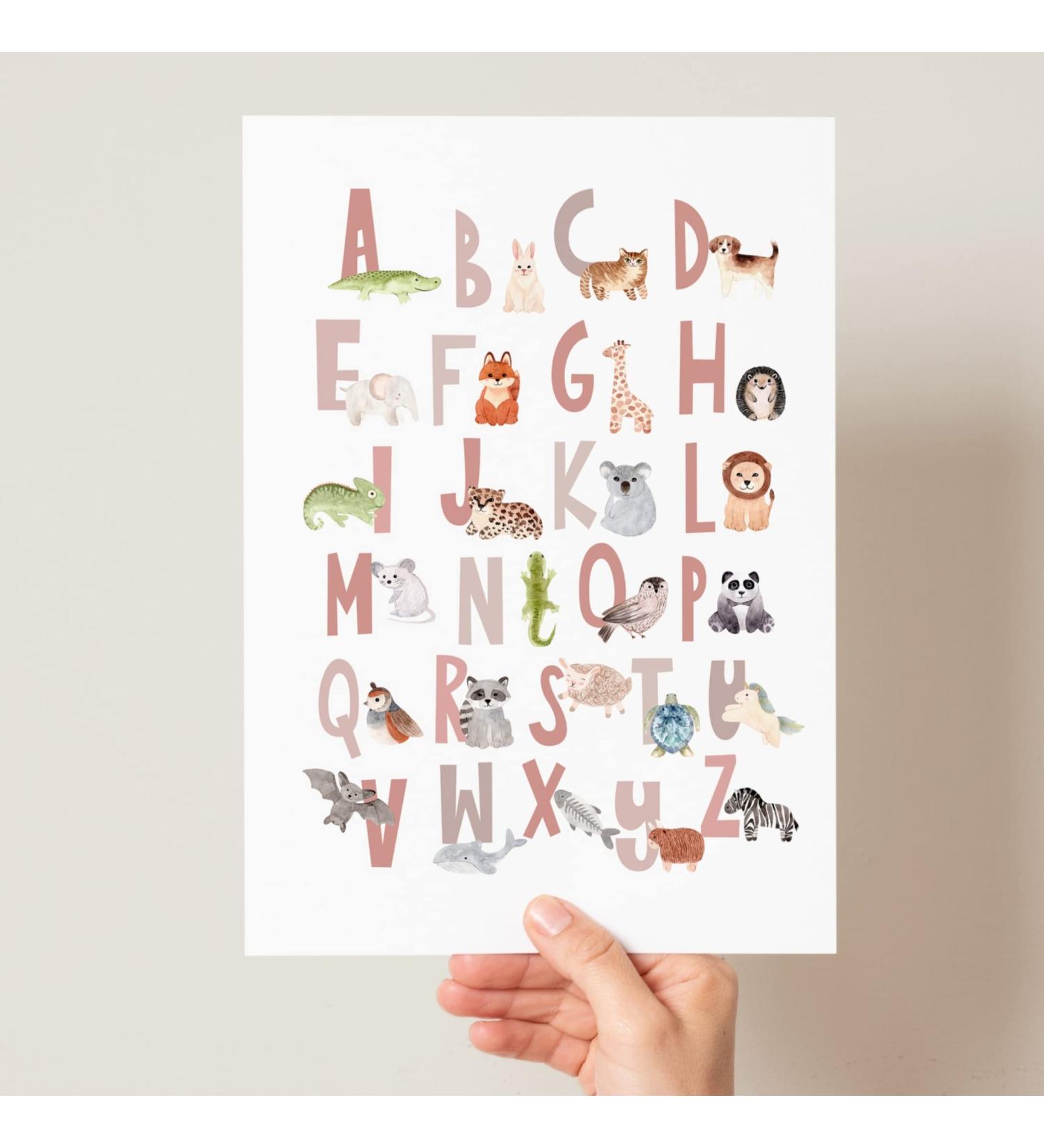 Scandi Animal Alphabet Poster - Educational Woodland Safari Design for Children - A3 Pink - Buy Online on SooperMarket.com