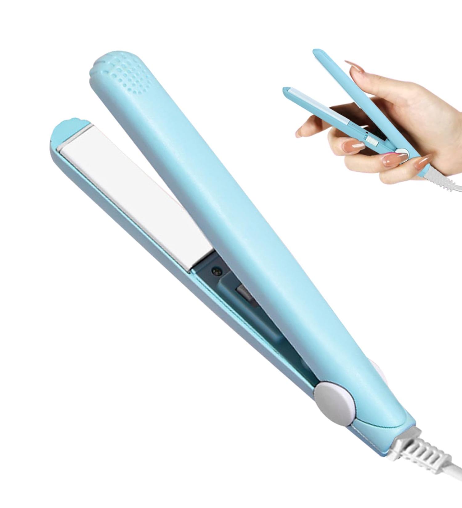2-in-1 Mini Hair Smooth & Curling Iron - Portable Travel Ceramic Styler for Women & Short Hair - Blue - Buy Online on SooperMarket.com