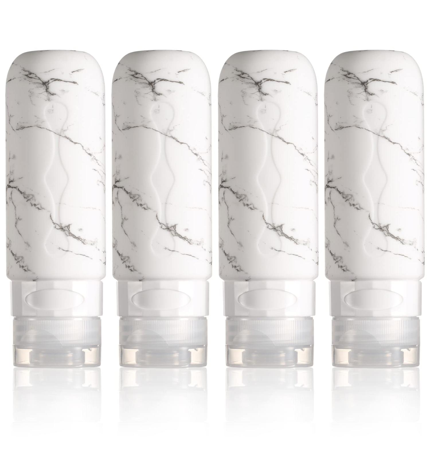 Gemice Travel Bottles Set - TSA Approved, Leak Proof, Silicone 3oz Containers for Toiletries - 4 Pack (White) - Buy Online on SooperMarket.com