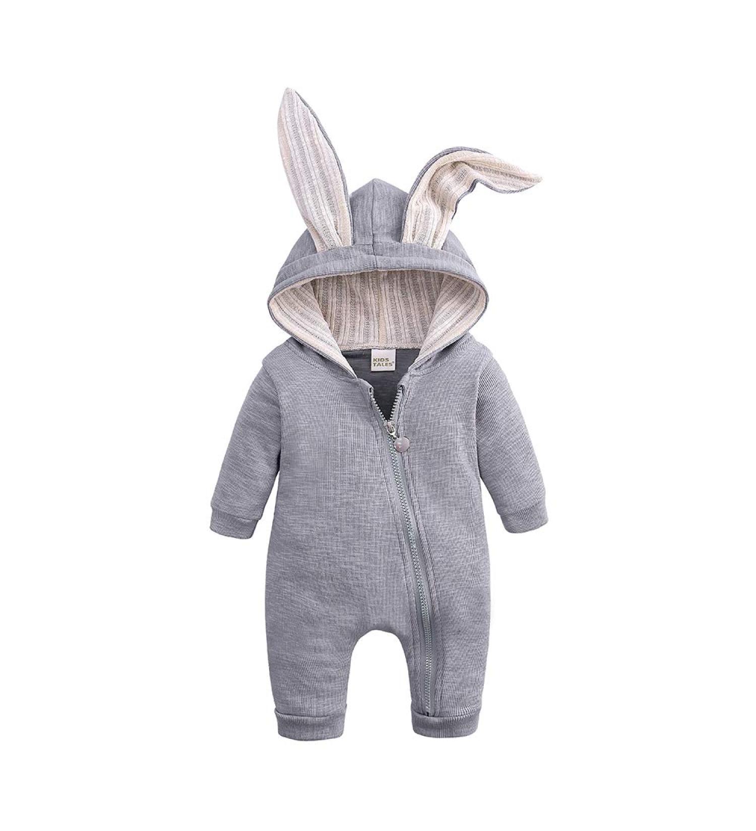 Kids Tales Newborn Baby Winter Warm Rabbit Ear Hooded Zipper Romper 9-12 Months Grey - Buy Online on SooperMarket.com