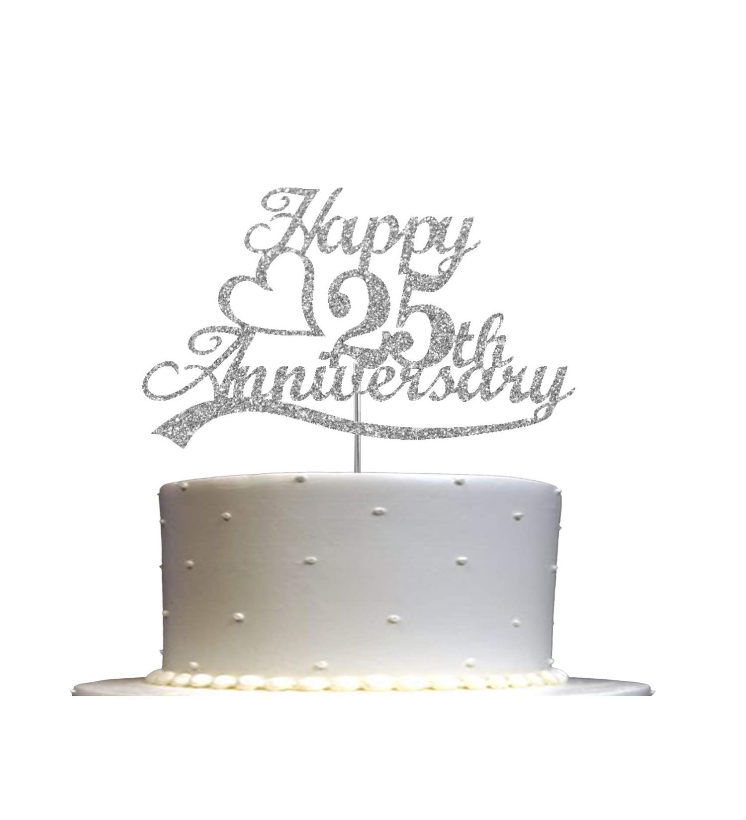 25th Anniversary Cake Topper Silver Glitter 25 Wedding Anniversary Party Decoration Ideas Premium Quality Sturdy Doubled Sided Glitter Acrylic Stick. Made in USA (25th Silver) - Buy Online on SooperMarket.com