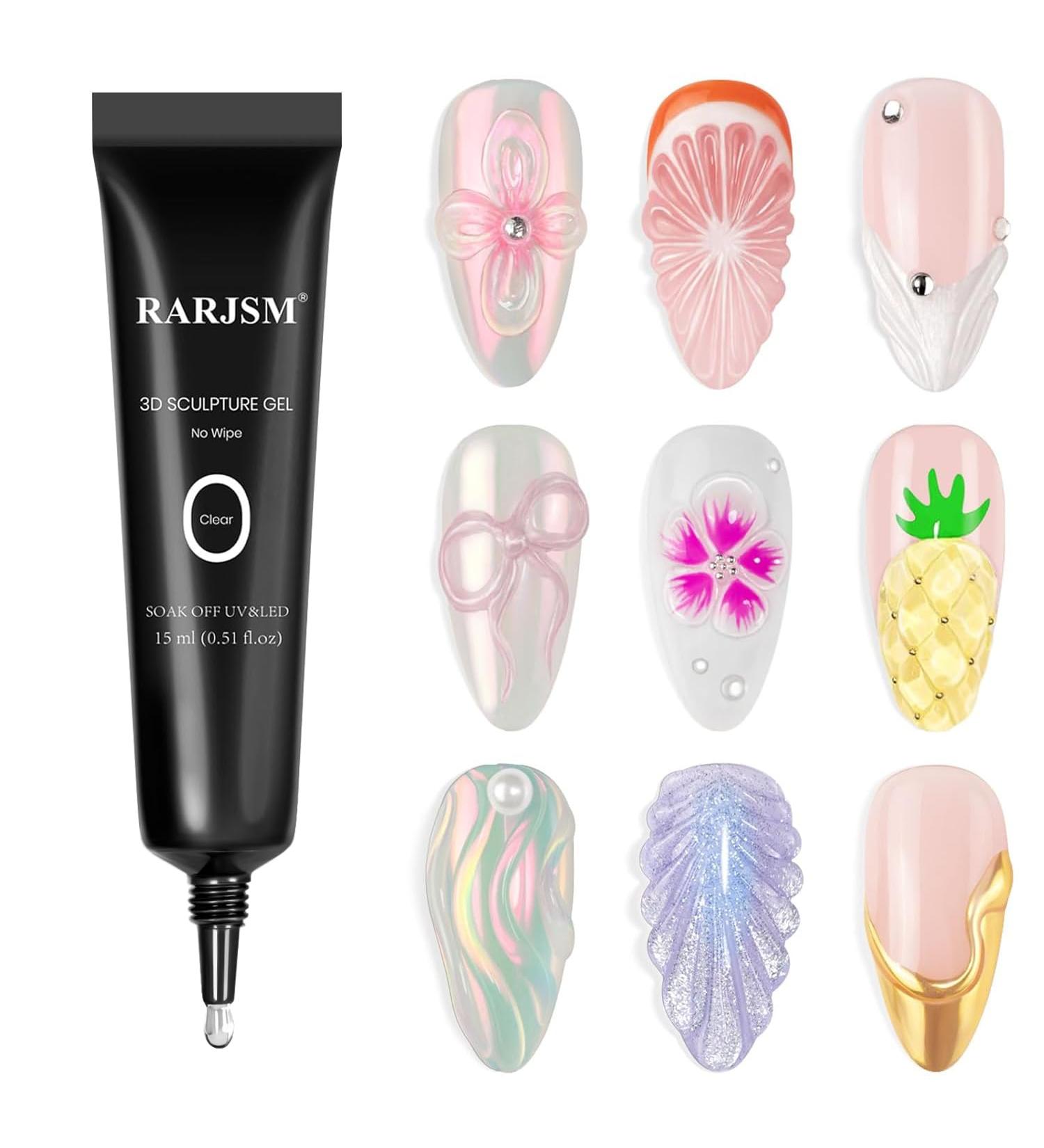 RARJSM No Wipe 3D Nail Art Sculpture Gel Clear Nail Charms Rhinestone Glue 3D Nail Craving Gel Polish Painting Drawing Sculpting Gel UV LED Curing Requires DIY Designs Nail Decoration Manicure - Buy Online on SooperMarket.com