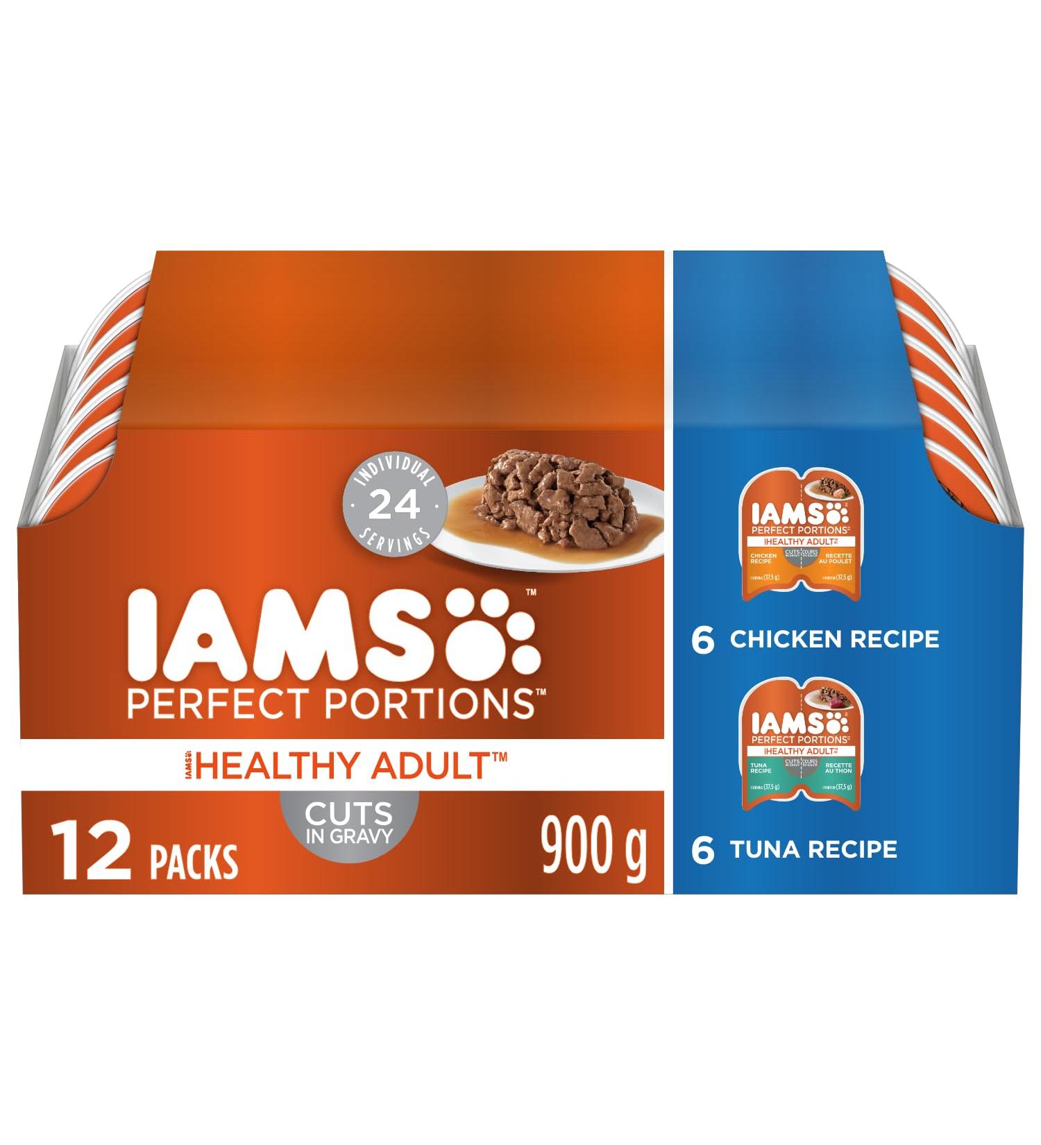 IAMS Perfect Portions Healthy Wet Cat Food Adult Grain Free Cuts in Gravy - Chicken and Tuna 12CT Multipack 75g Tray - Buy Online on SooperMarket.com