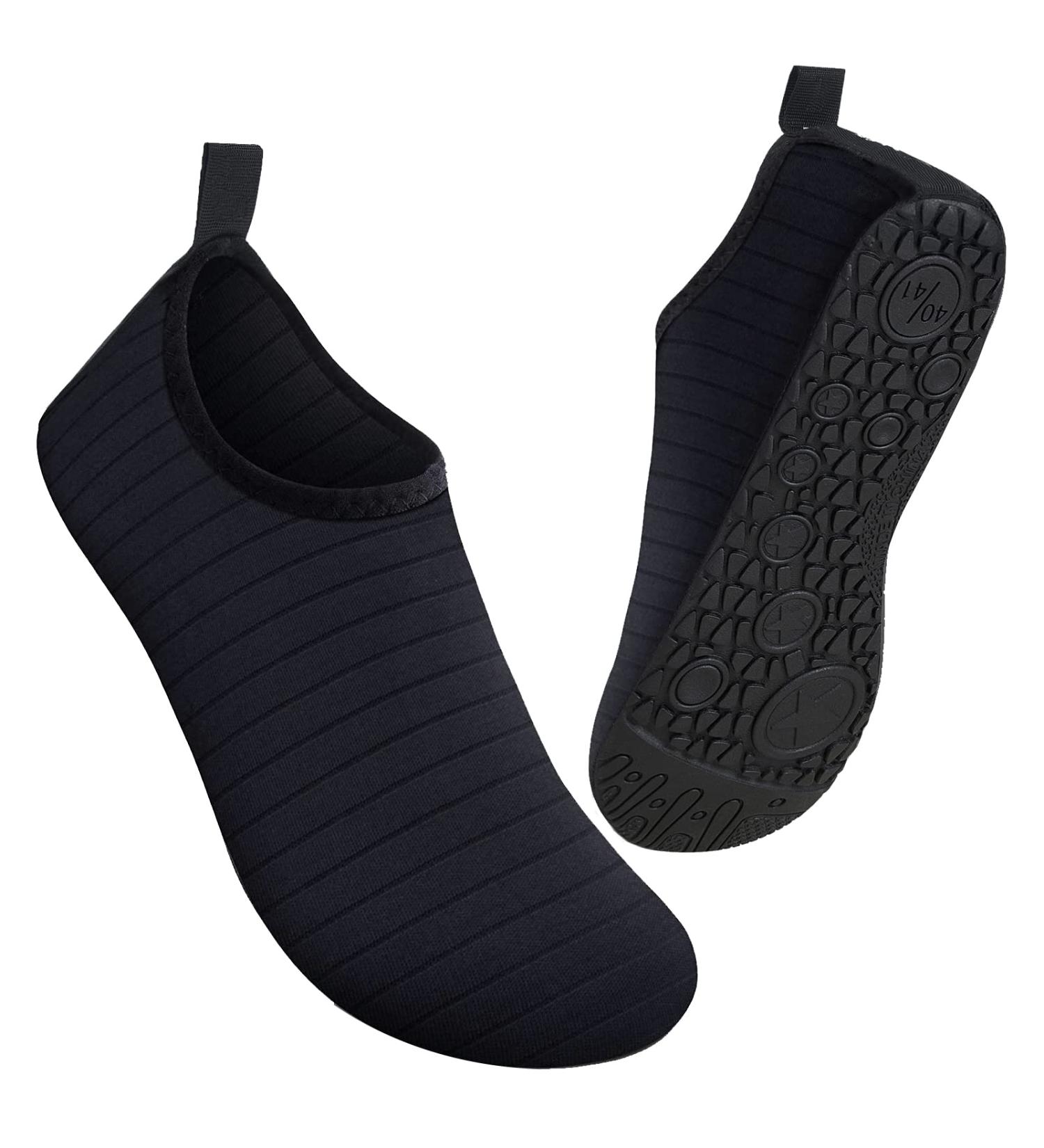 Metog Water Shoes Quick-Dry Aqua Socks Barefoot Slip-on for Beach Swim Yoga - Lit-stripe Black - Buy Online on SooperMarket.com