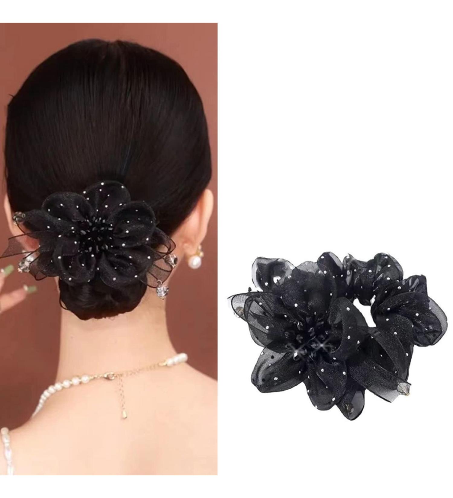 Elegant Elastic Hair Scrunchy with Rhinestone & Gypsophila Flowers - Hair Accessory for Girls, Women, Bride | AsggBah 1pc - Buy Online on SooperMarket.com